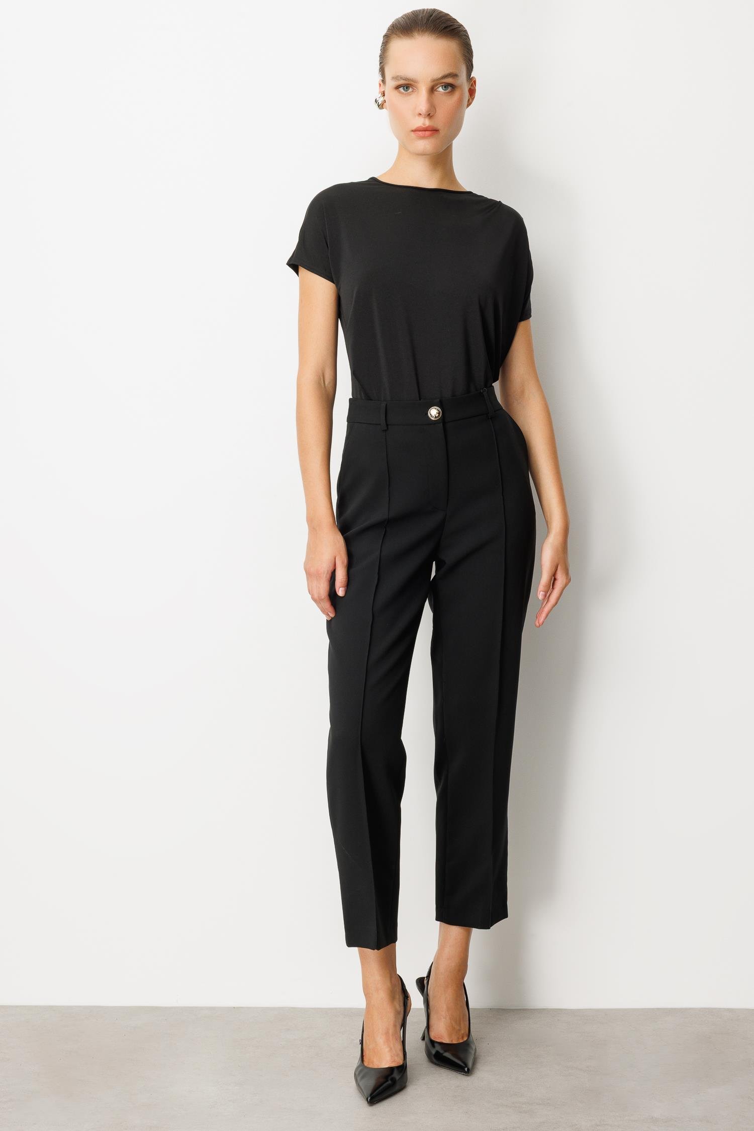 Nervürlü Kumaş Pantolon-SİYAH