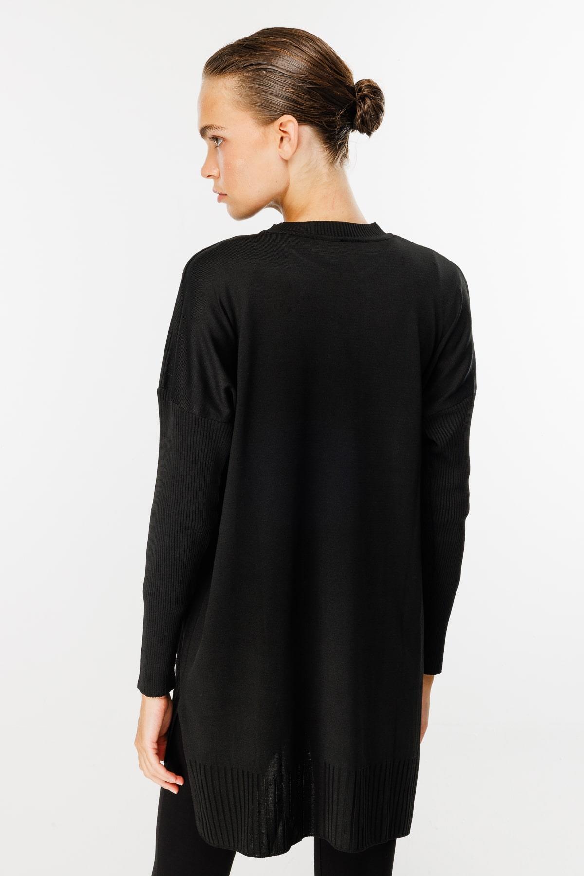 Omuzları Düğmeli Triko Tunik - SİYAH