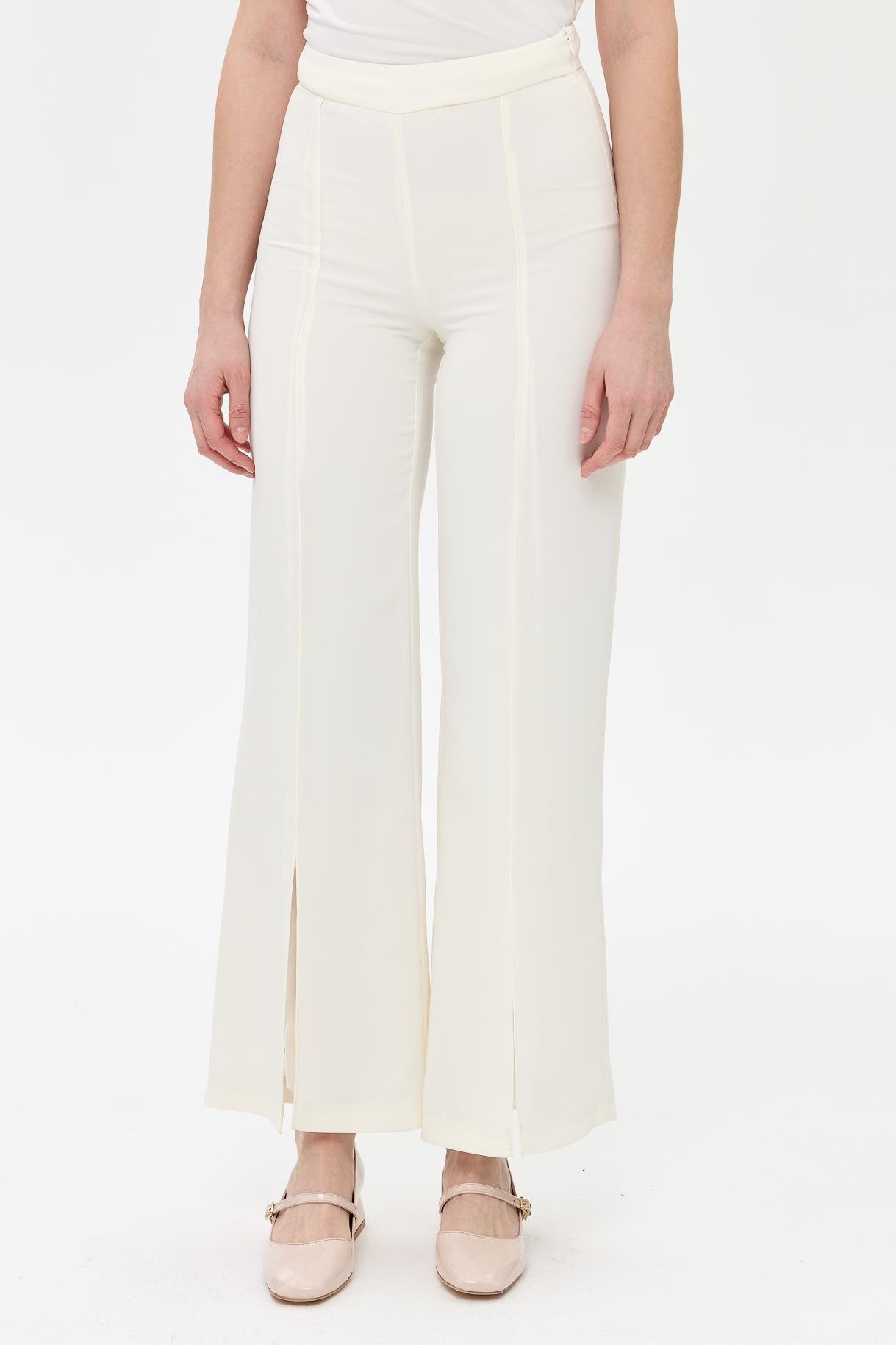 Paça Yırtmaçlı Nervür Detaylı Pantolon - KEMIK