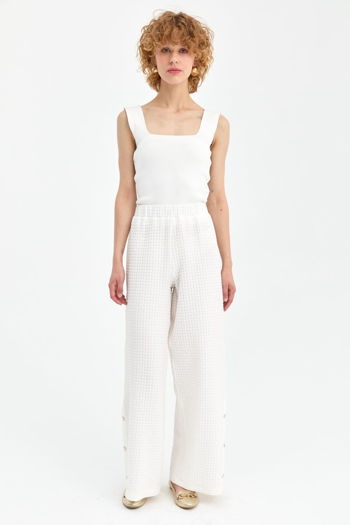 Paçası Düğme Detaylı Bol Paça Pantolon - KEMIK