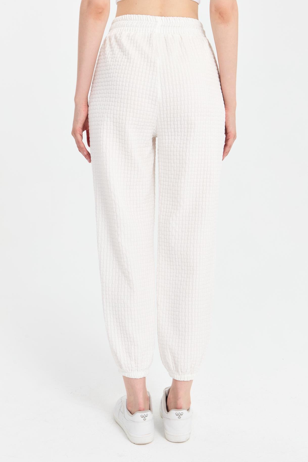 Paçası ve Beli Lastikli Dokulu Pantolon - KEMIK