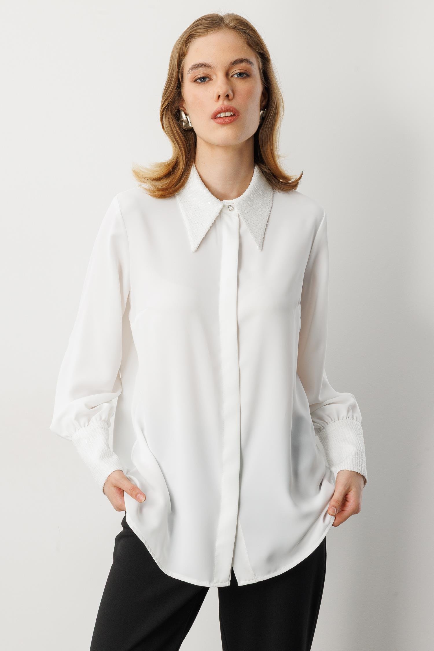 Payet Detaylı Gömlek-KEMIK