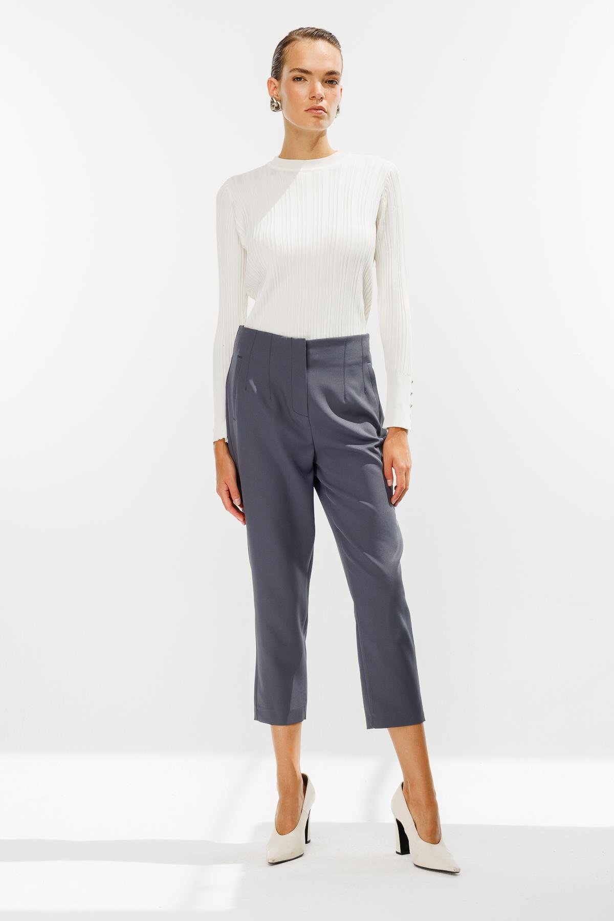 Pensli Yüksek Bel Pantolon - GRİ