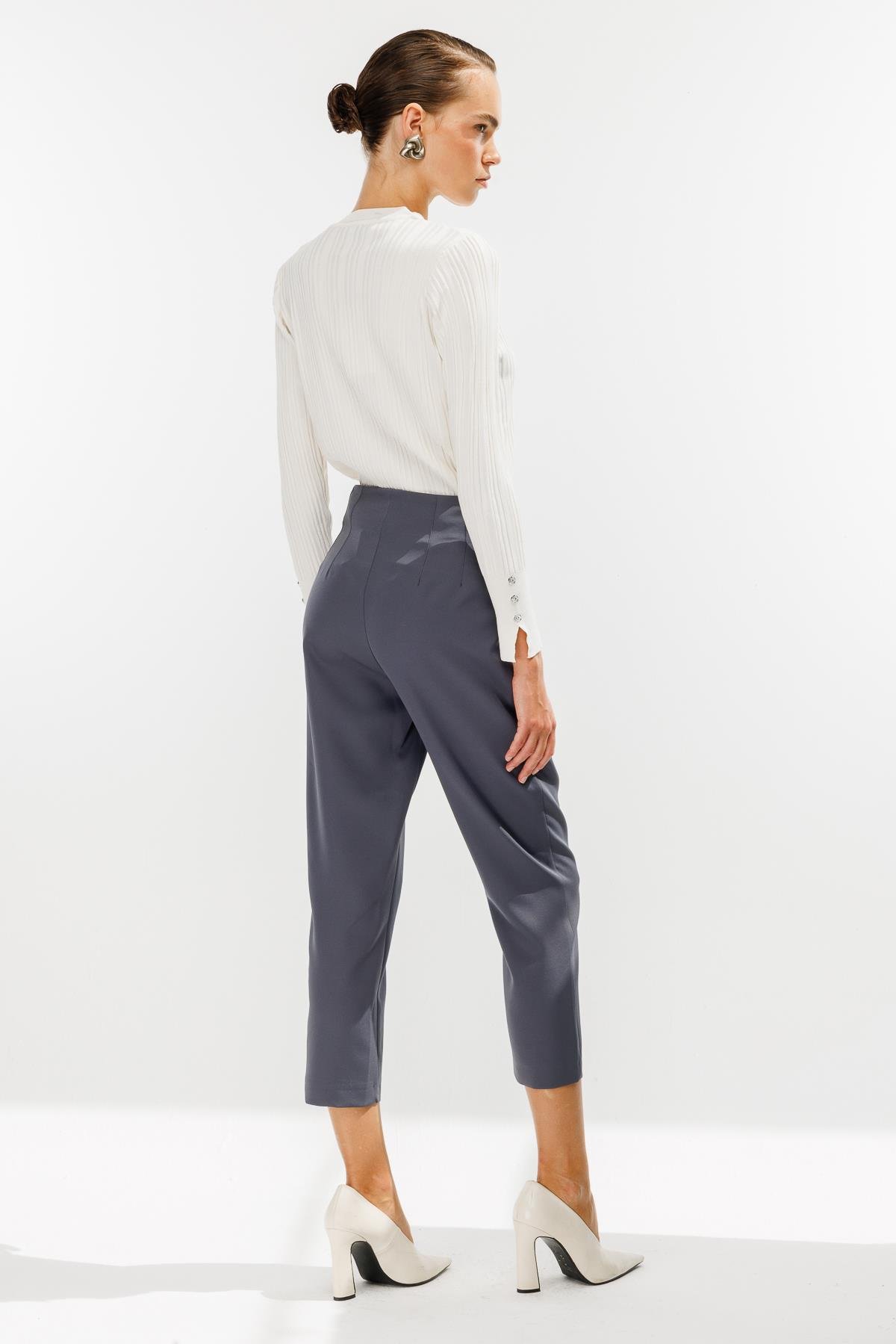 Pensli Yüksek Bel Pantolon - GRİ