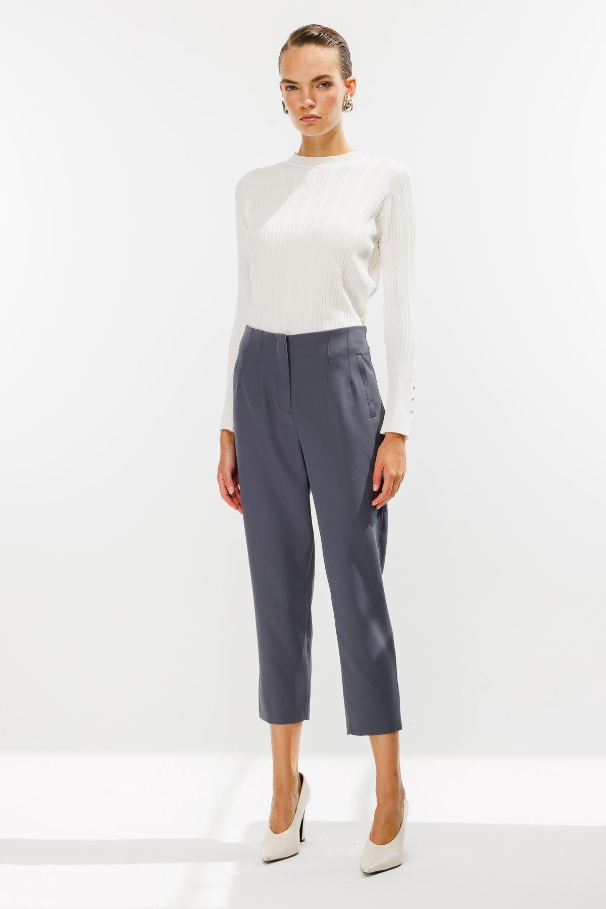Pensli Yüksek Bel Pantolon - GRİ
