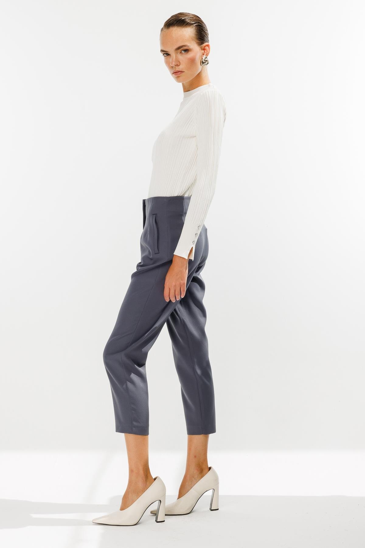 Pensli Yüksek Bel Pantolon - GRİ