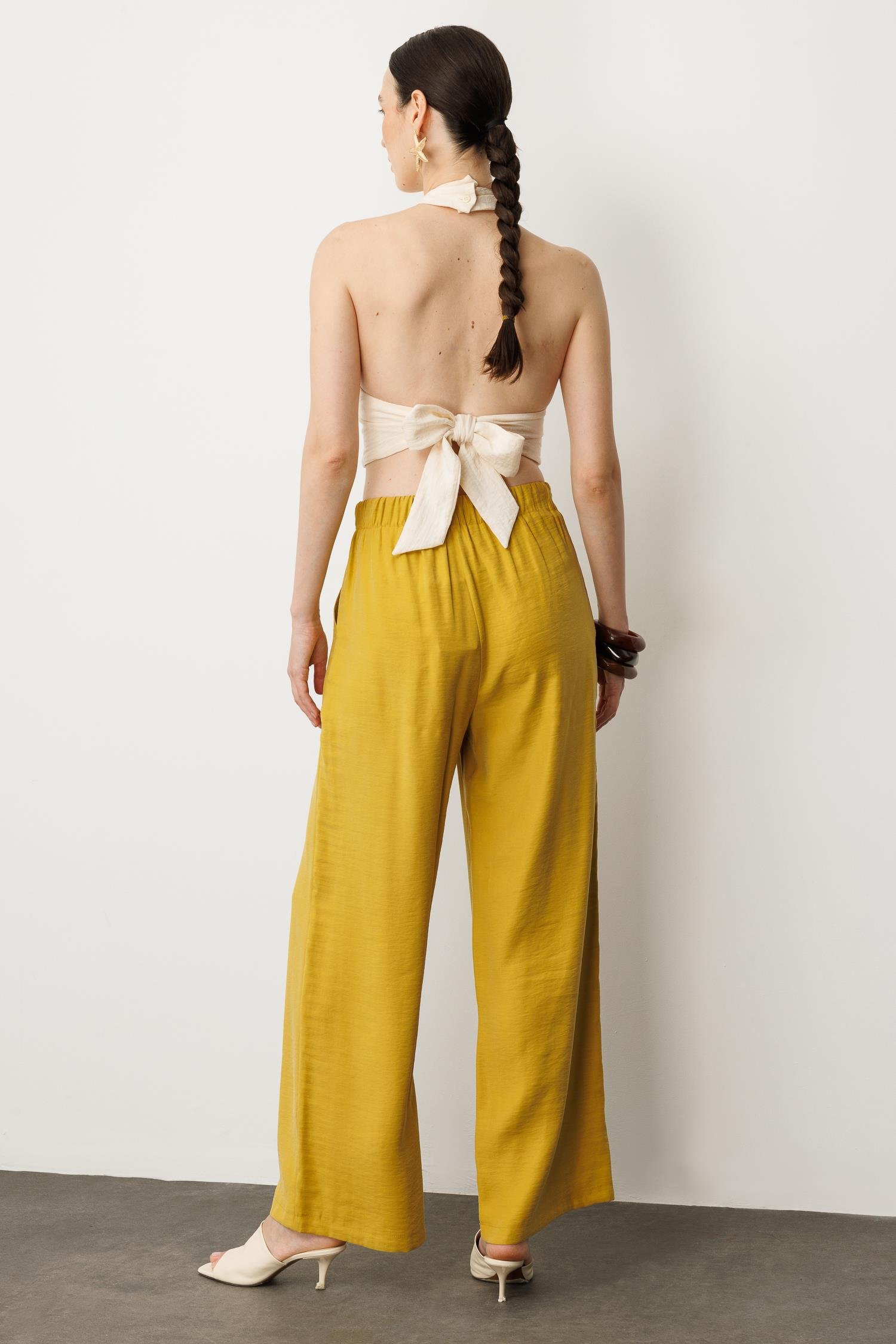 Pile Detaylı Pantolon-SAFRAN