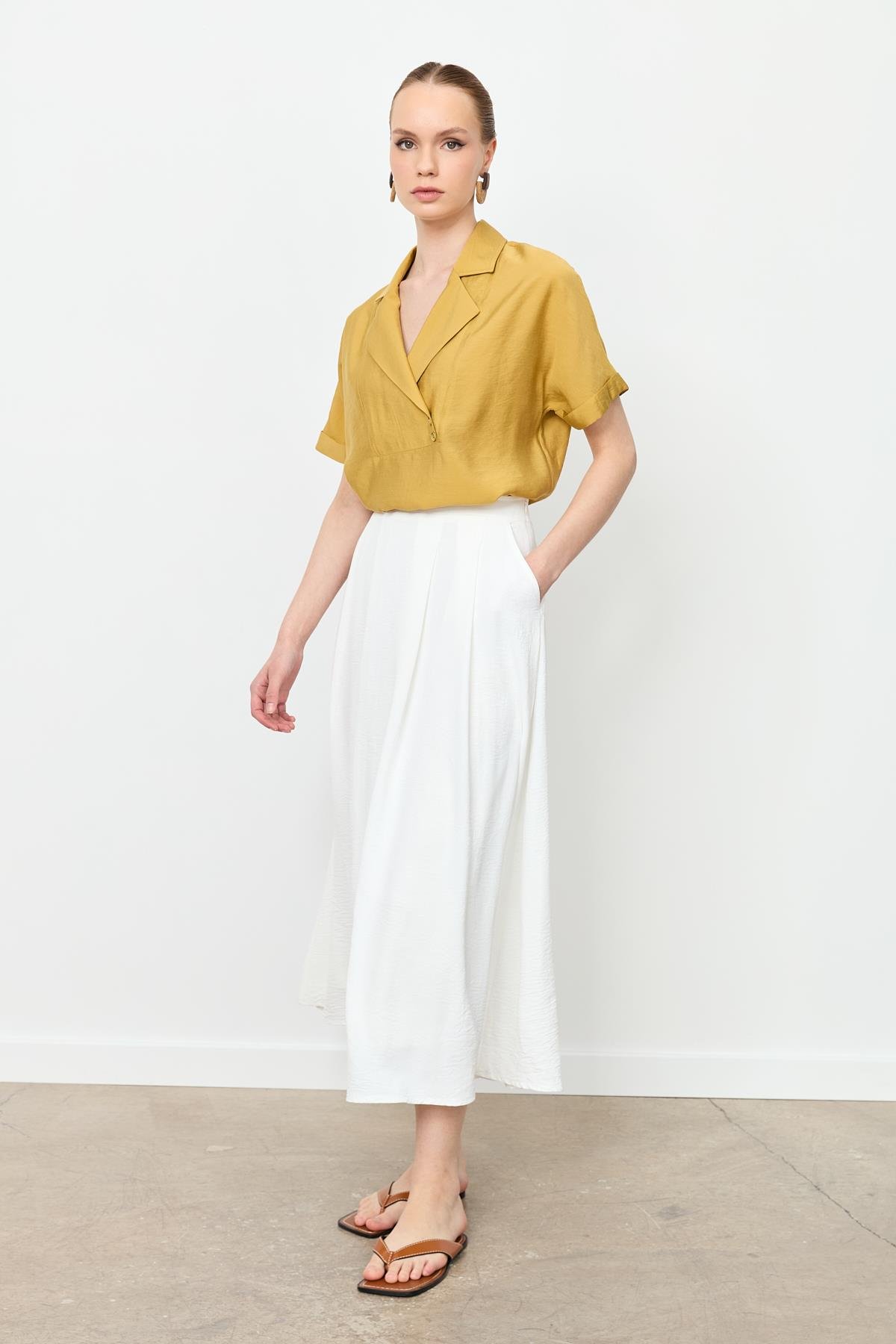 Pileli Uzun Kloş Etek-KEMIK