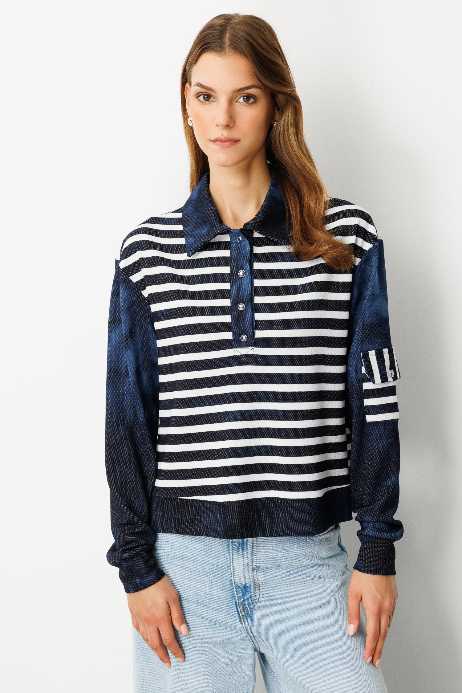 Polo Yaka Batik Örme Bluz-LACI