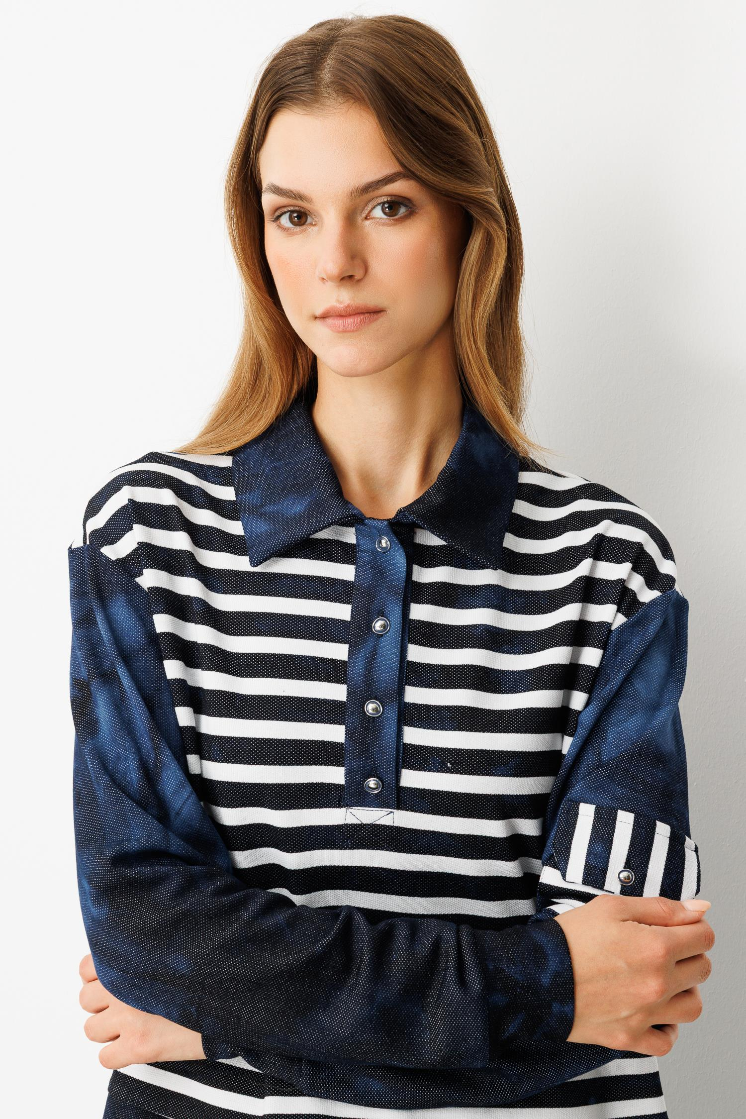 Polo Yaka Batik Örme Bluz-LACI