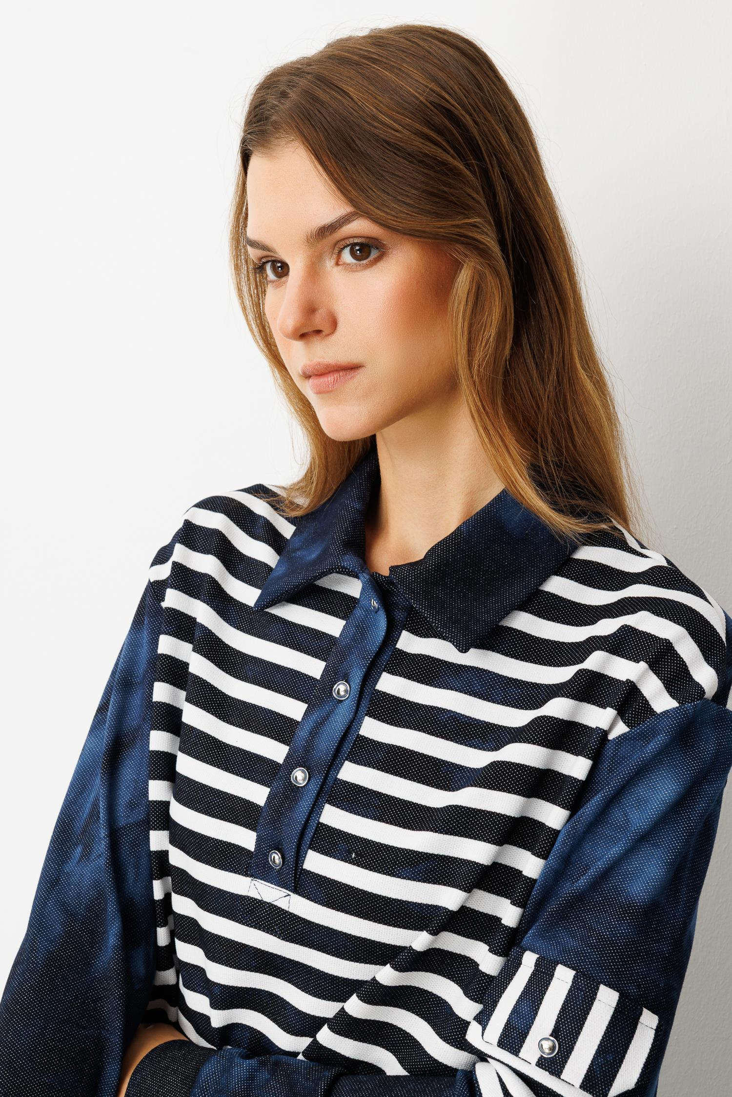 Polo Yaka Batik Örme Bluz-LACI