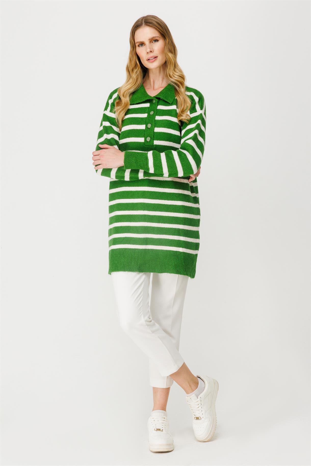 Polo Yaka Çizgili Triko Tunik - BENETTON