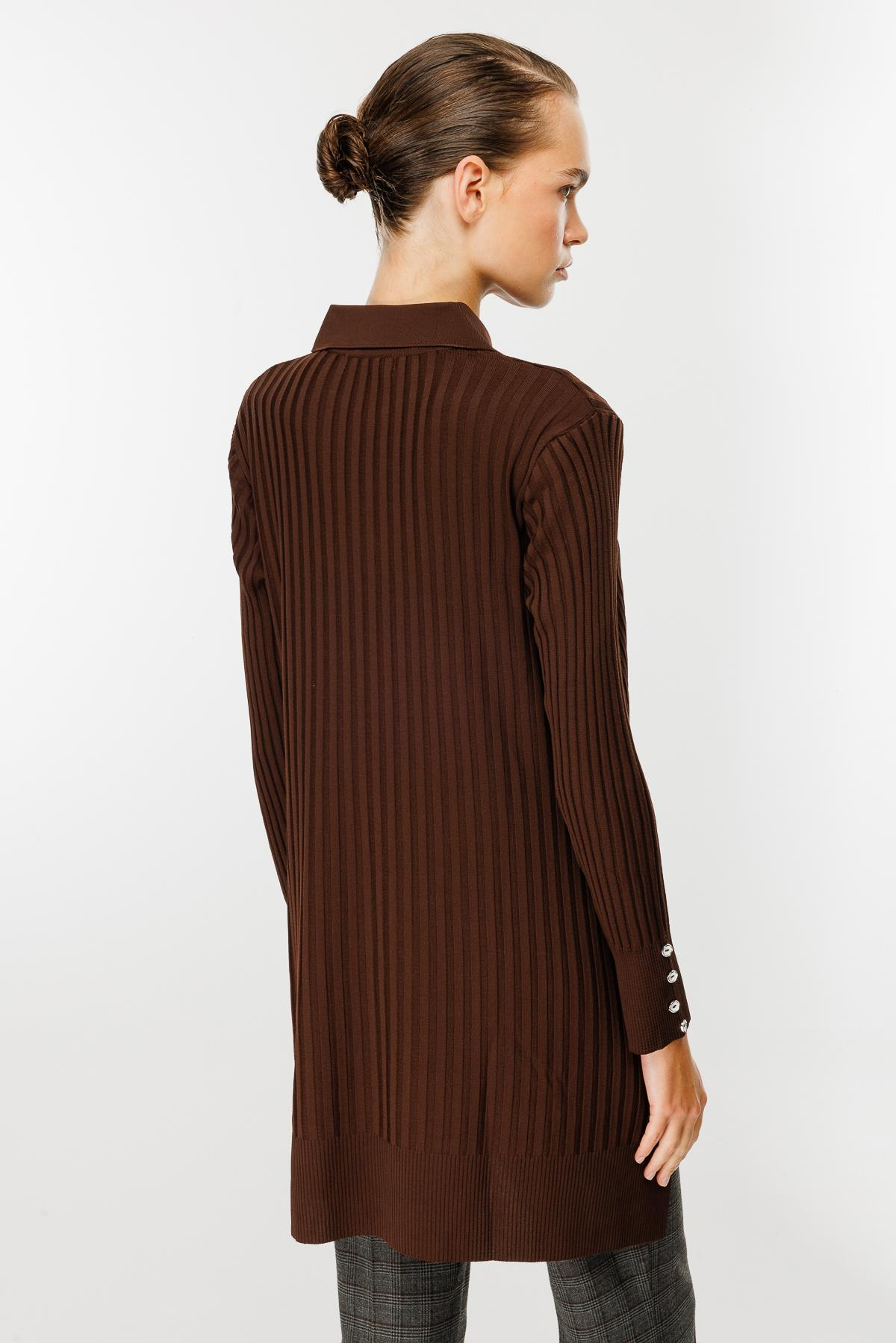Polo Yaka Düğmeli Triko Tunik - KAHVE