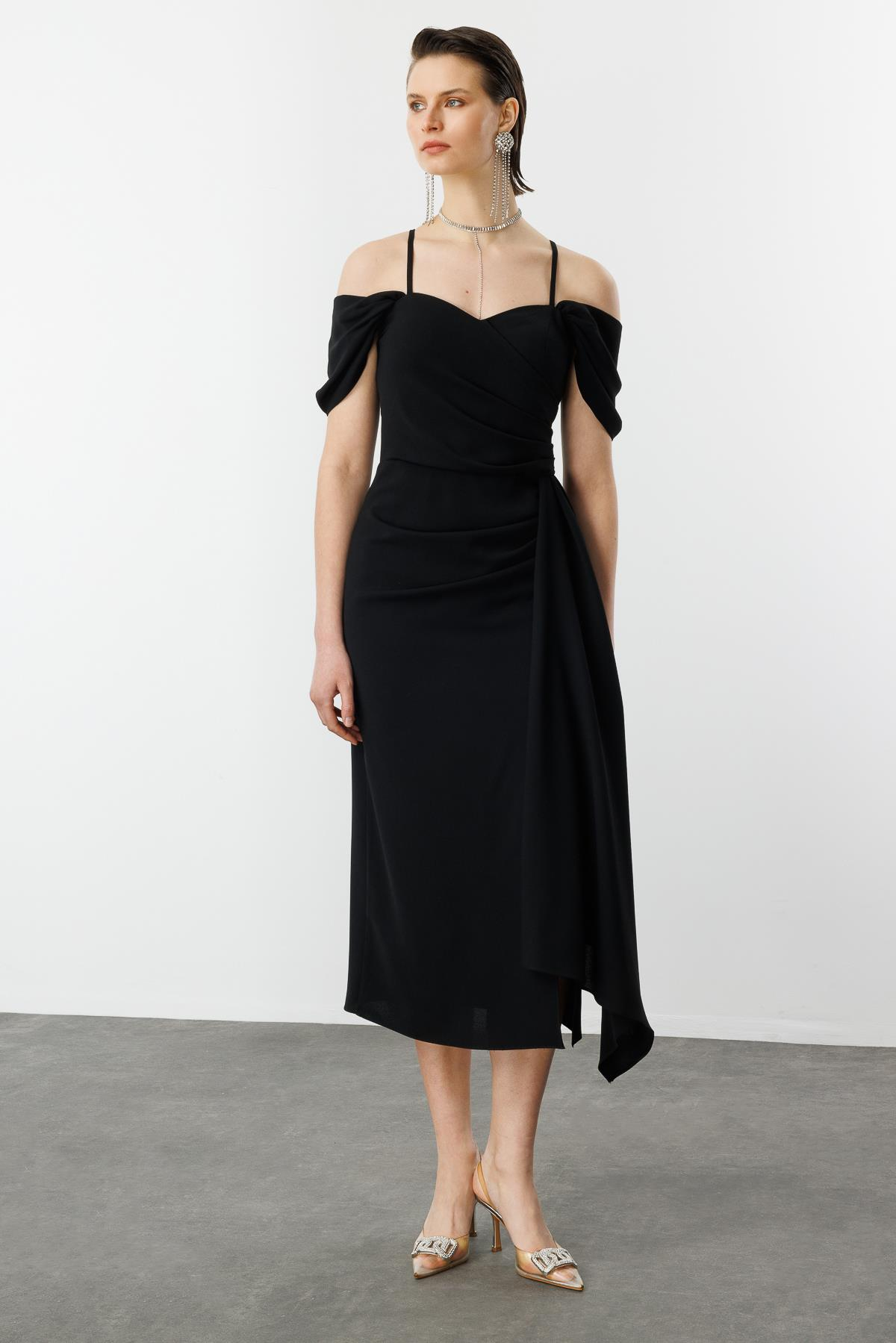 Prenses Yaka Krep Abiye-SİYAH