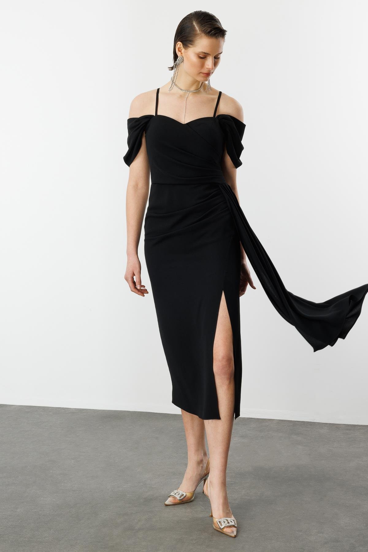 Prenses Yaka Krep Abiye-SİYAH