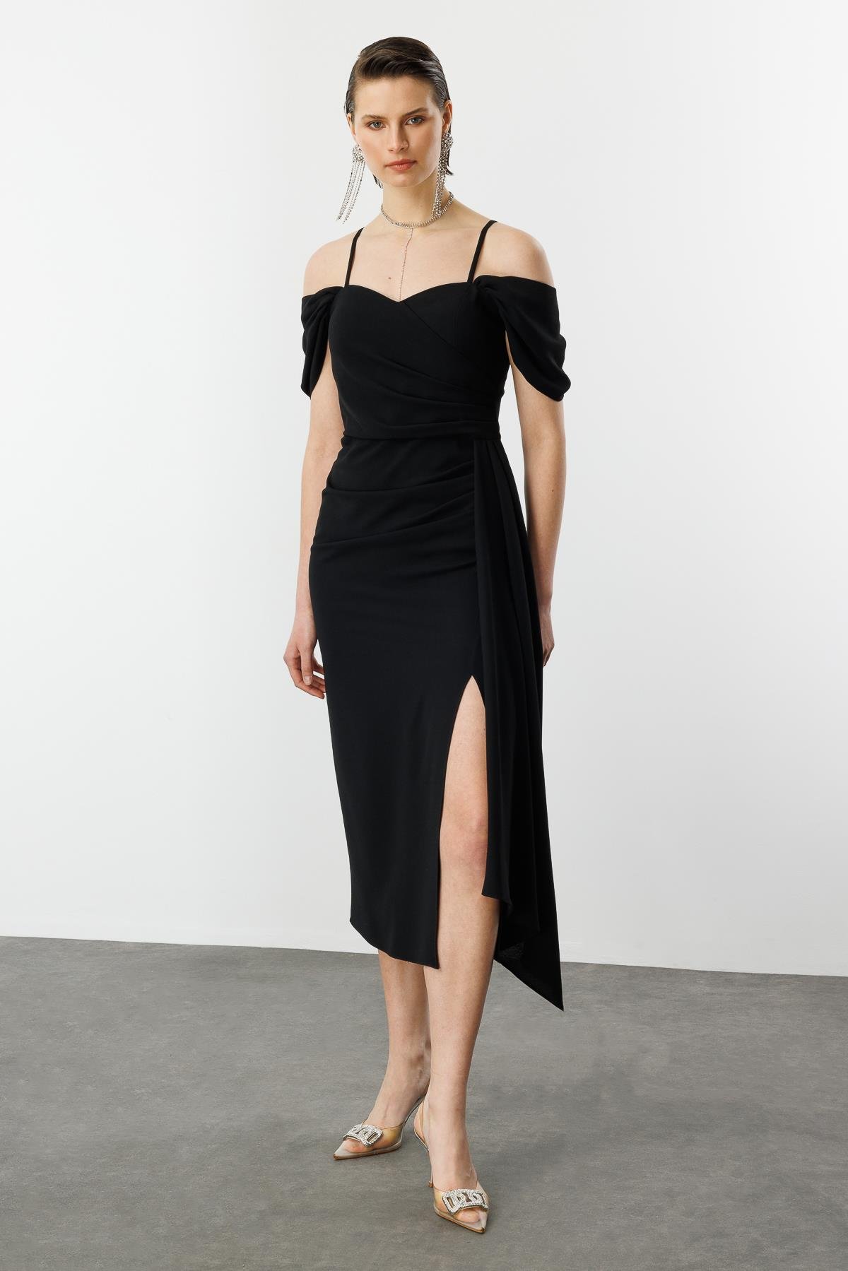 Prenses Yaka Krep Abiye-SİYAH