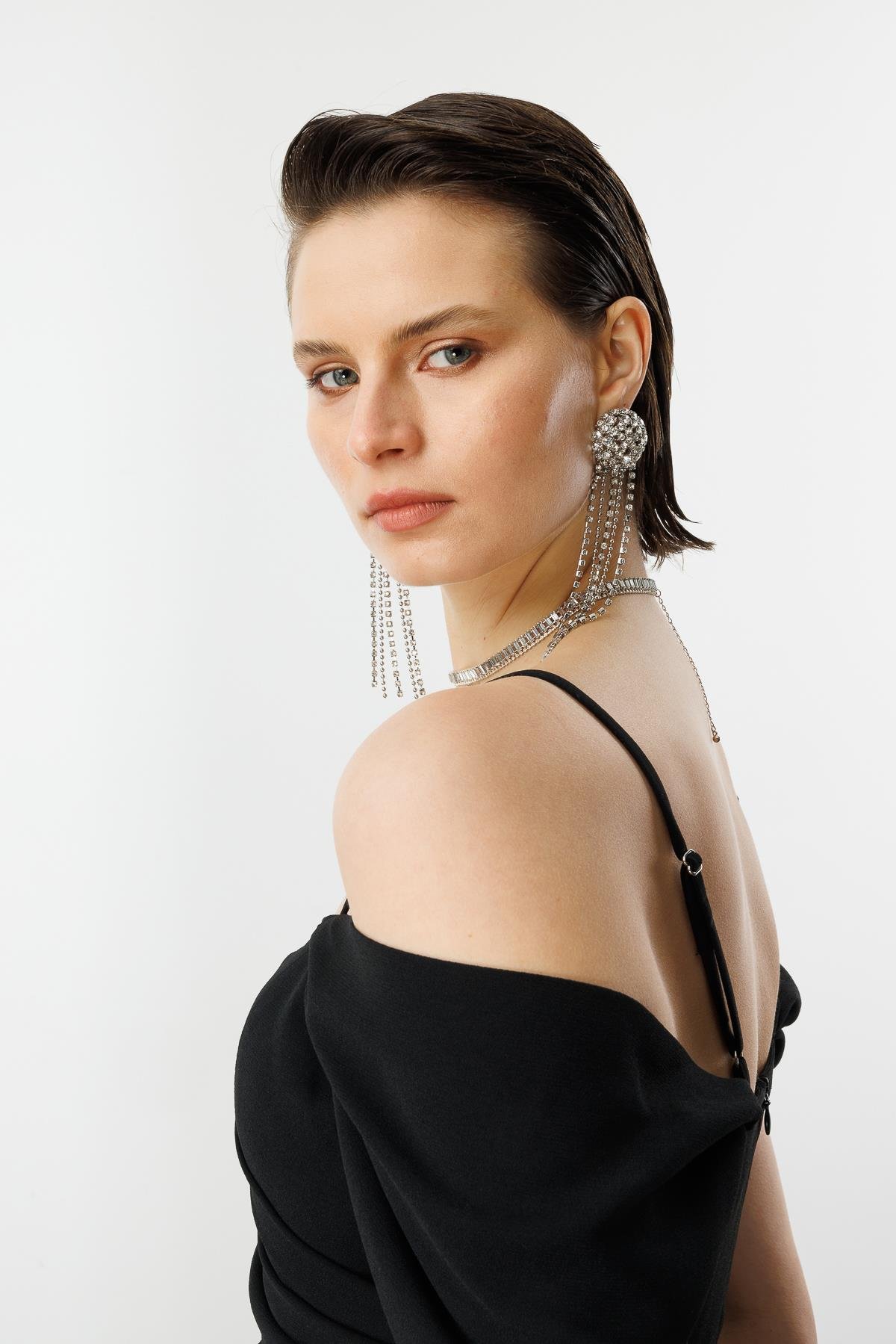 Prenses Yaka Krep Abiye-SİYAH