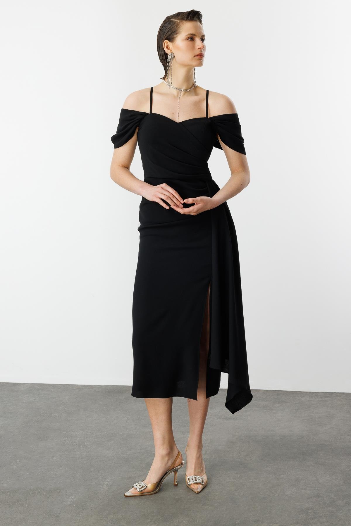 Prenses Yaka Krep Abiye-SİYAH