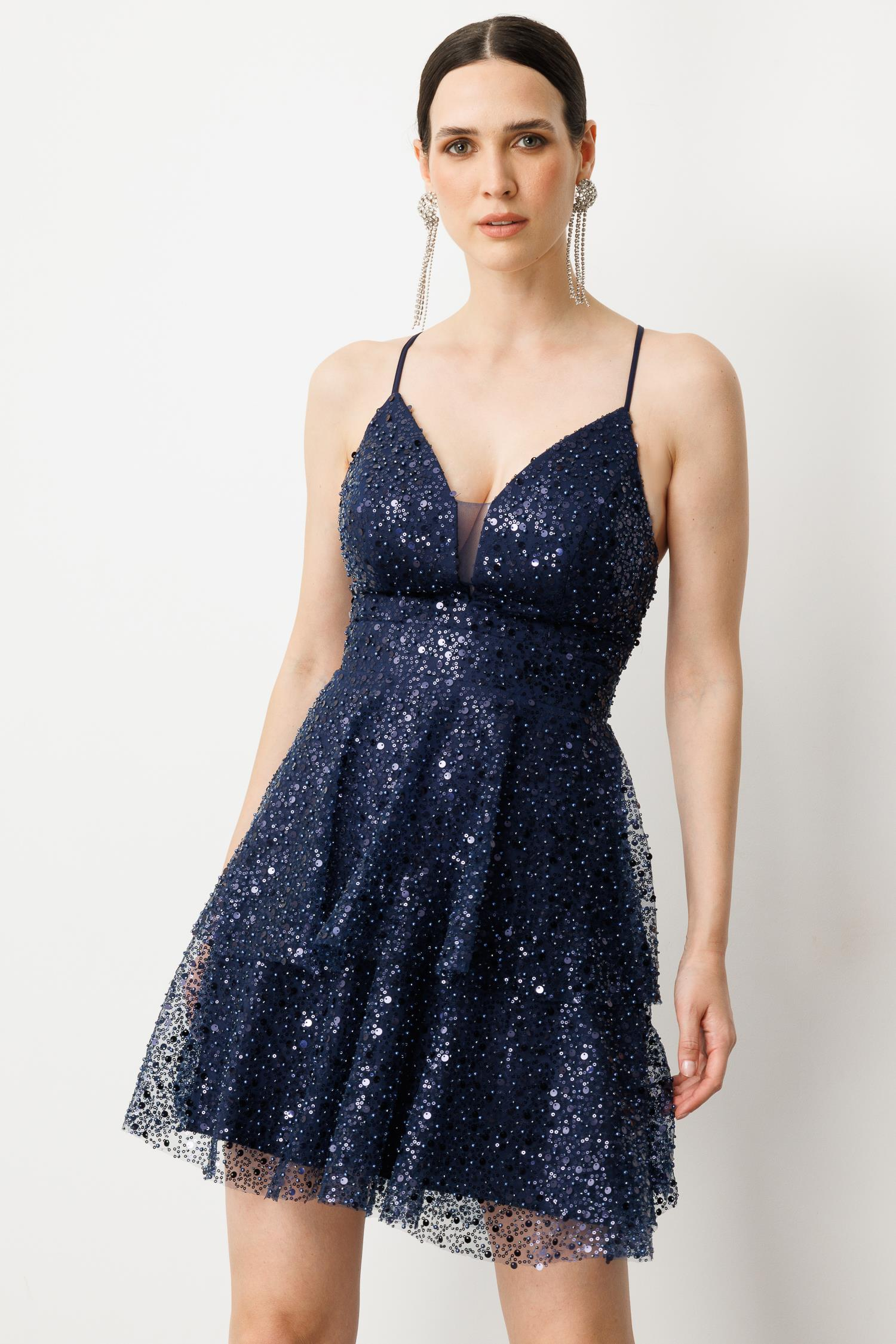 Pul Payet Kısa Abiye Elbise-LACI