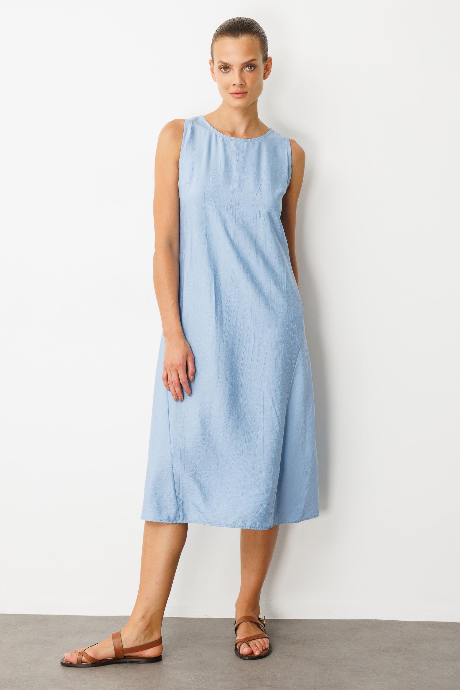 Rahat Kalıp Coton Elbise-MAVİ