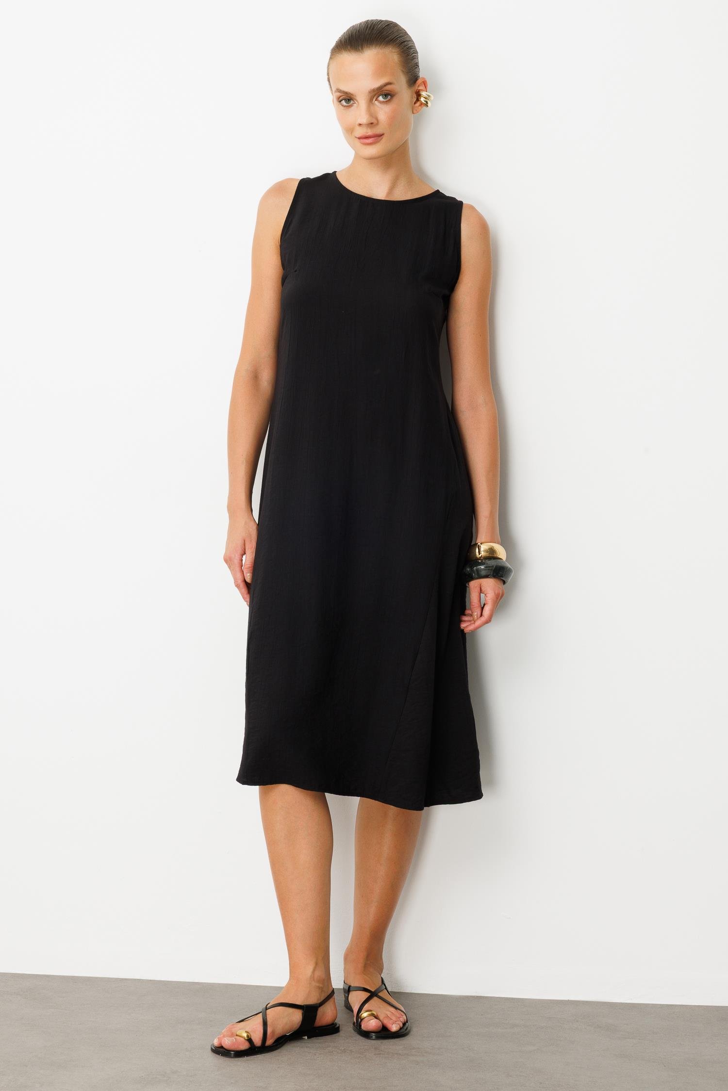 Rahat Kalıp Coton Elbise-SİYAH