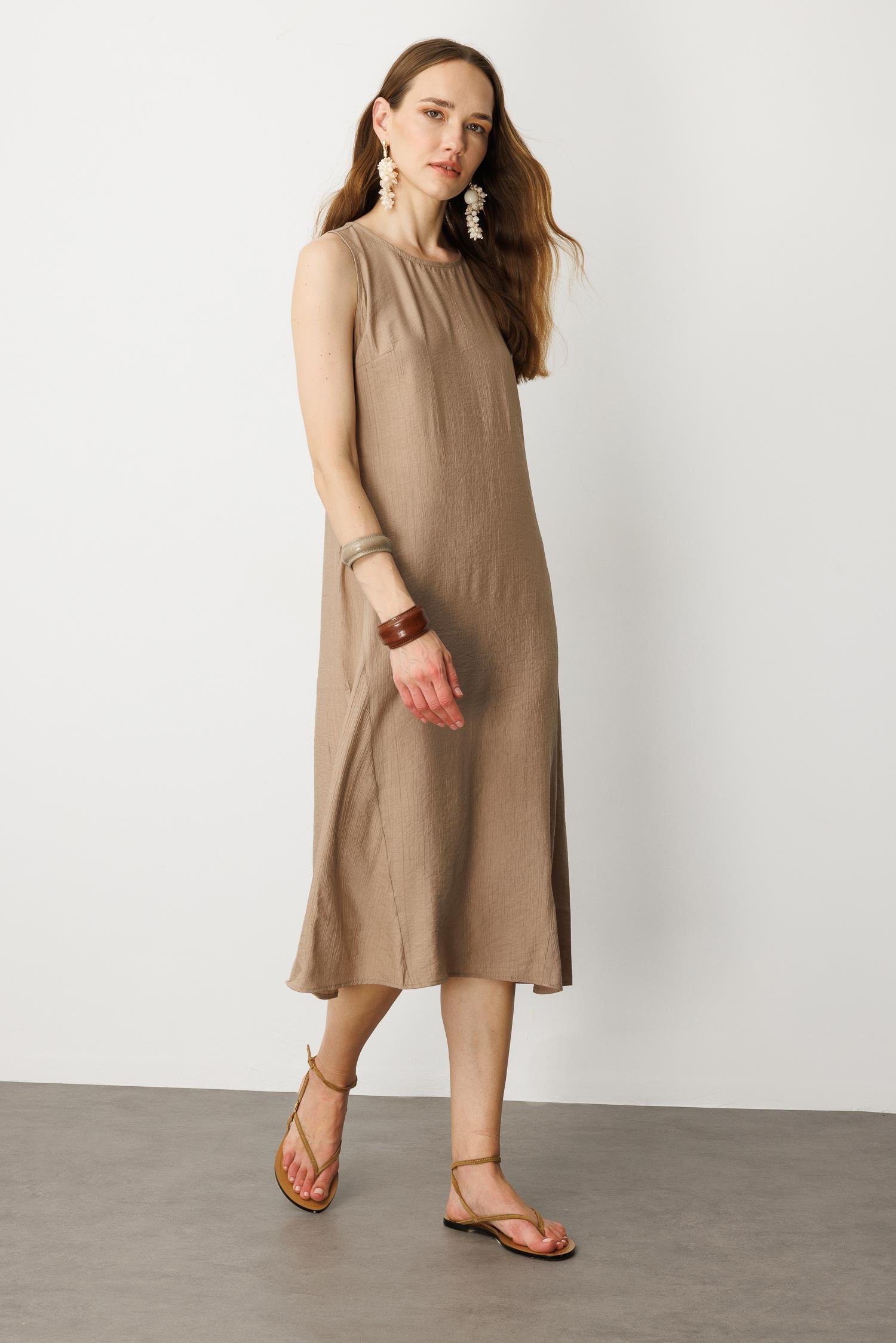 Rahat Kalıp Coton Elbise-VİZON