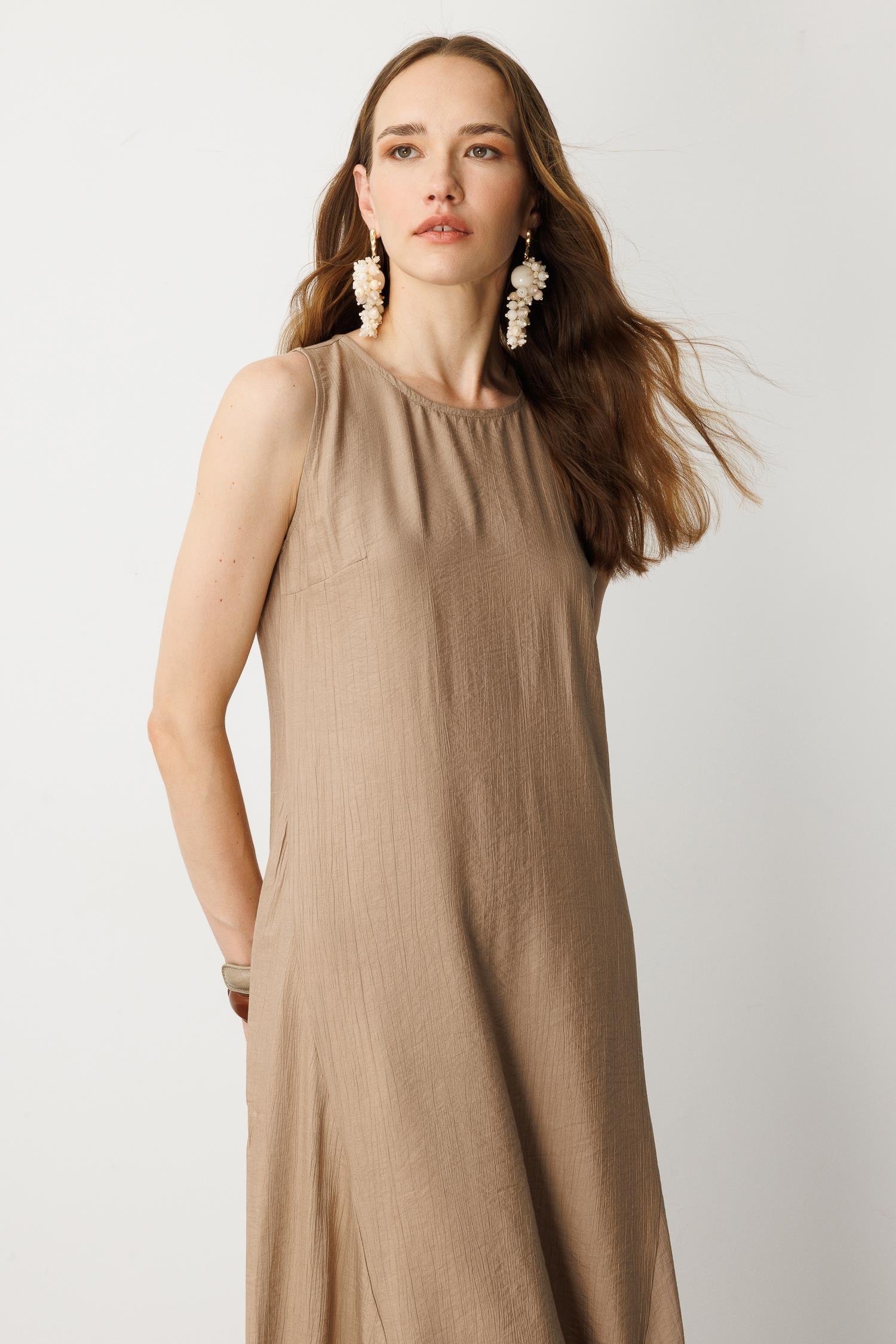 Rahat Kalıp Coton Elbise-VİZON