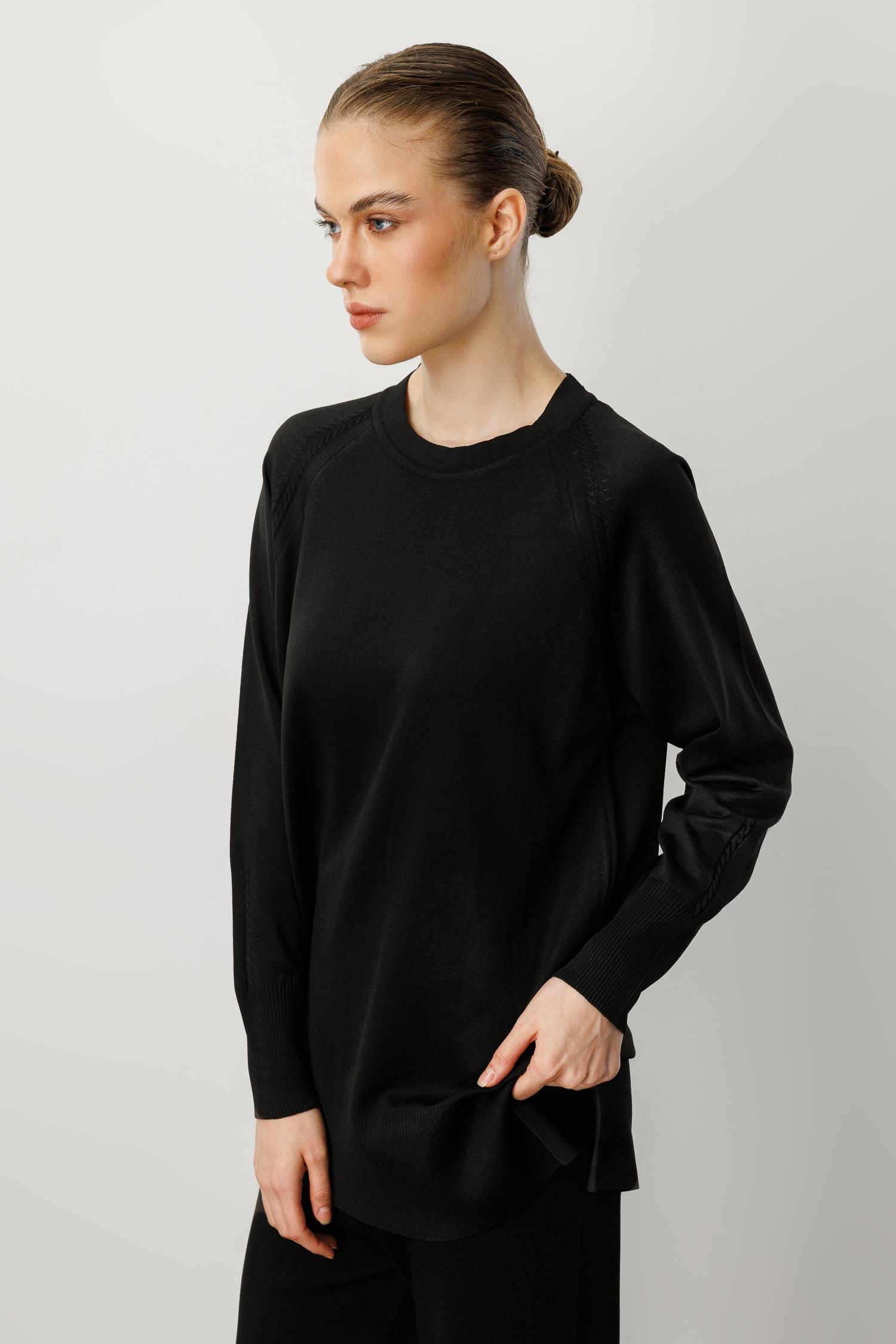 Reglan Kol Basic Triko Tunik-SİYAH