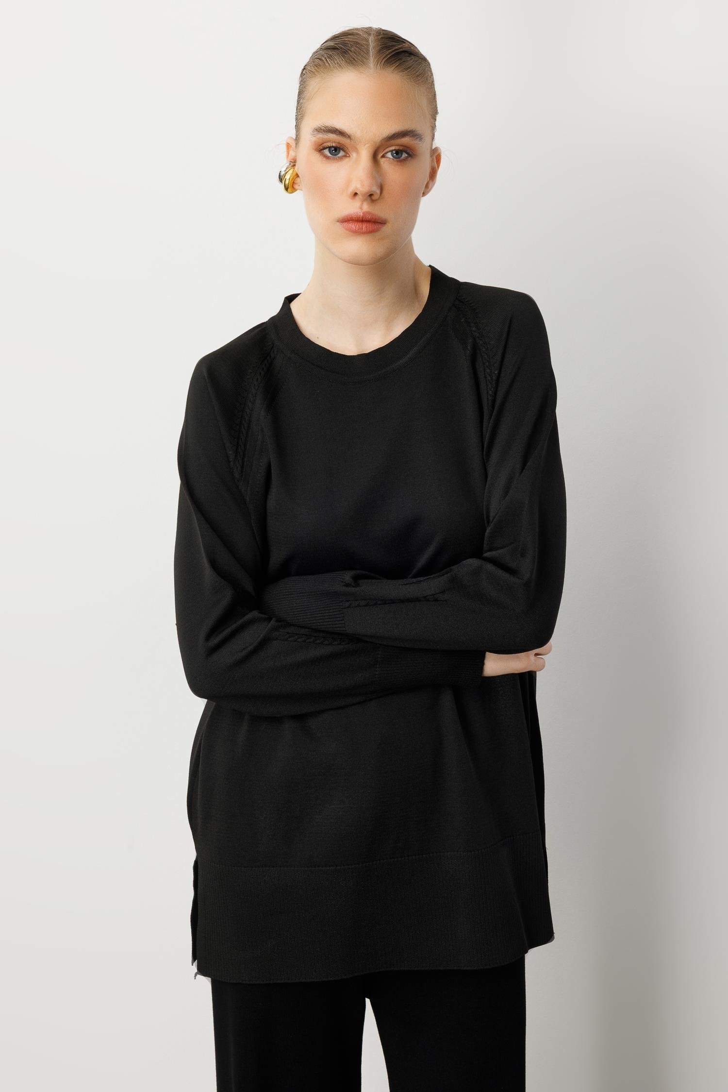 Reglan Kol Basic Triko Tunik-SİYAH