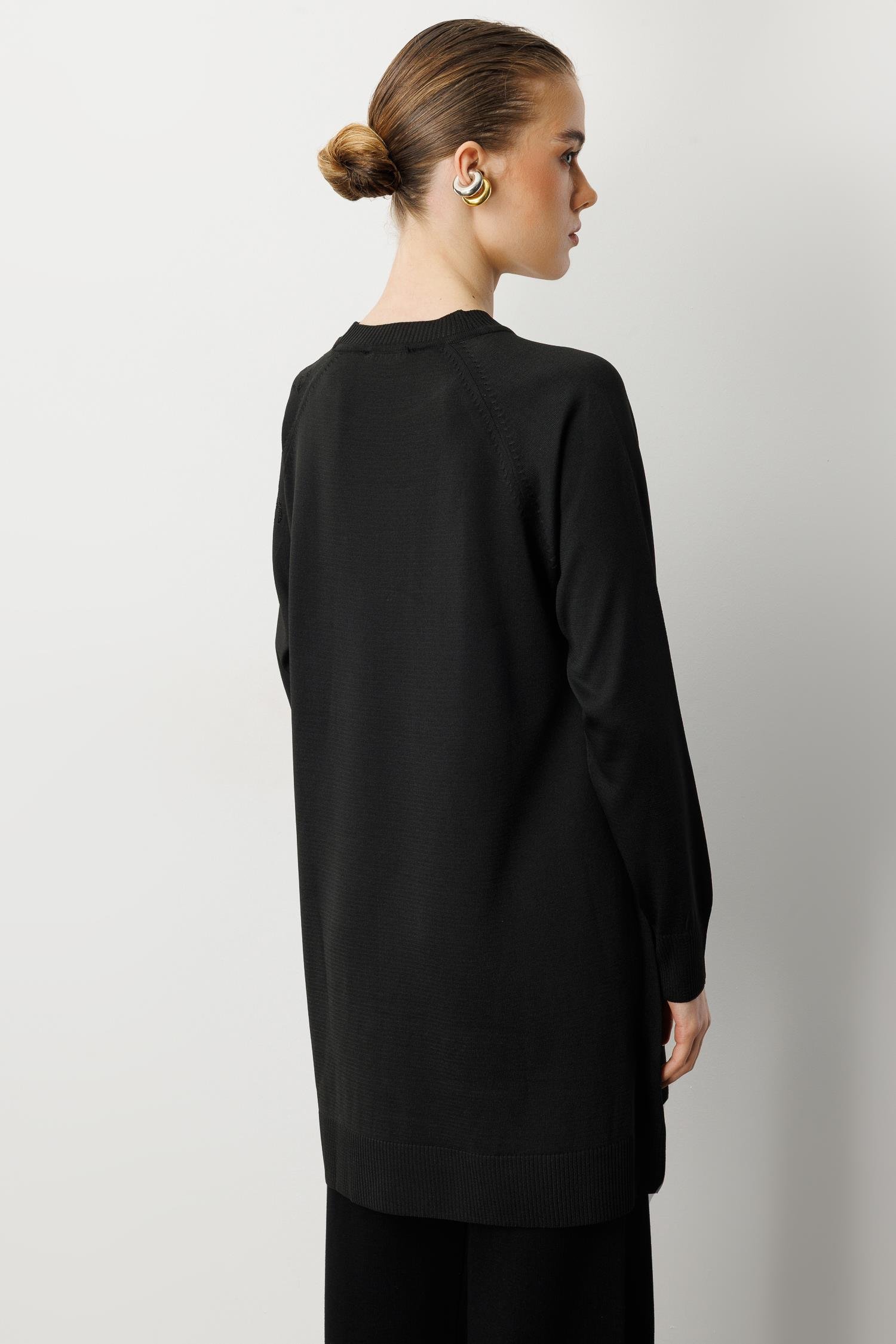 Reglan Kol Leopar Desenli Triko Tunik-SİYAH