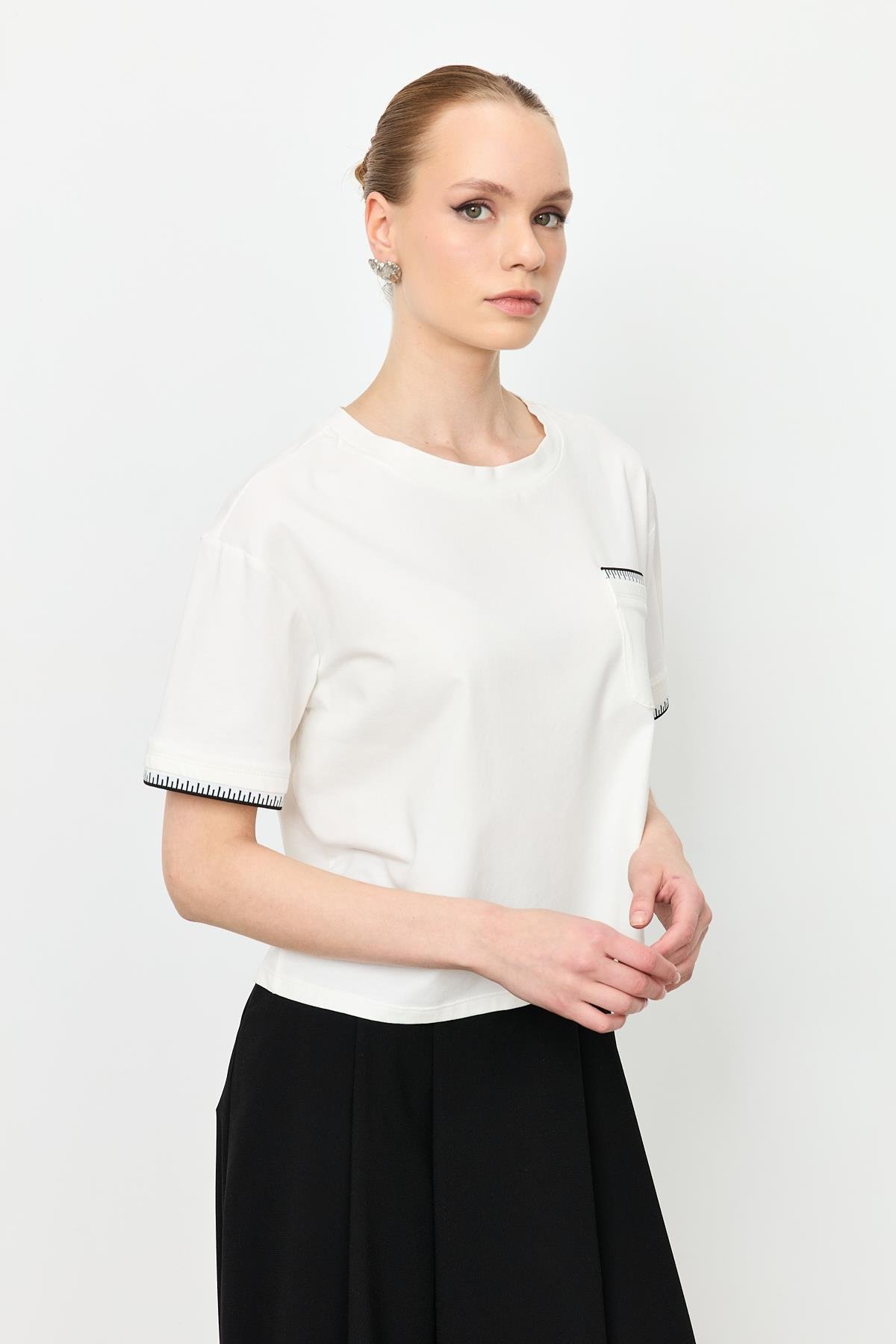 Ribana Detay Pamuklu Bluz-KEMIK