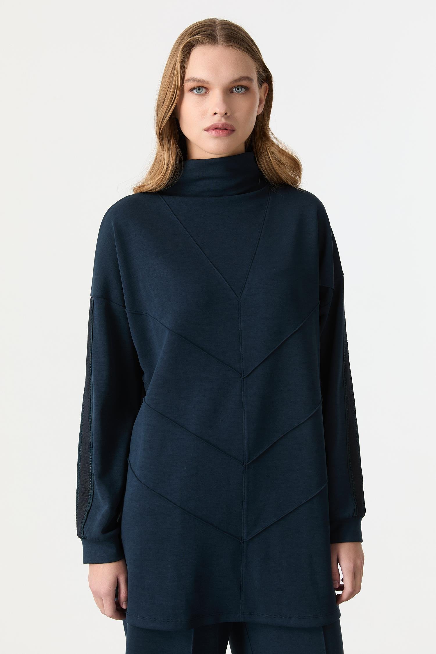 Ribana Detaylı Modal Tunik Bluz-PETROL