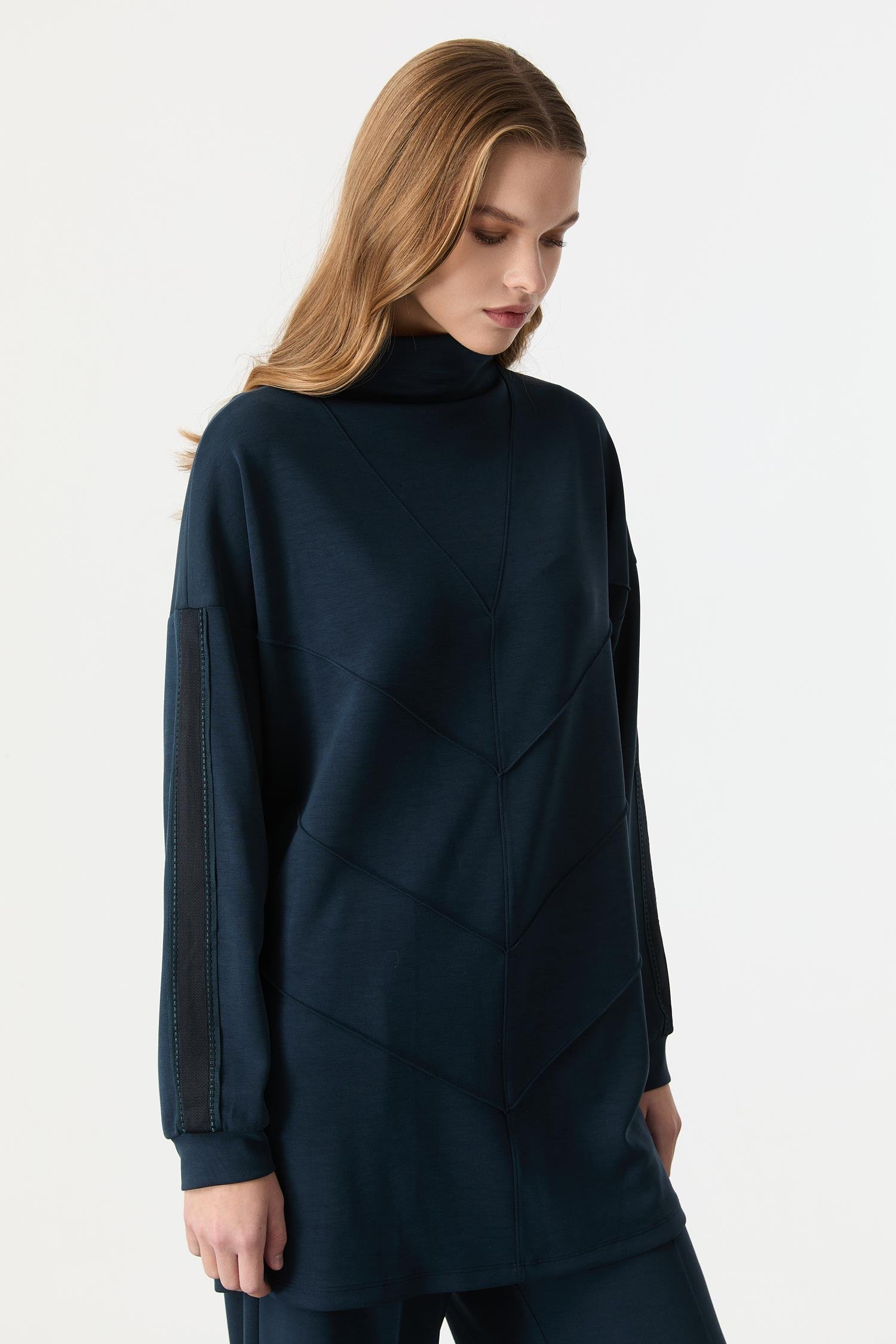 Ribana Detaylı Modal Tunik Bluz-PETROL