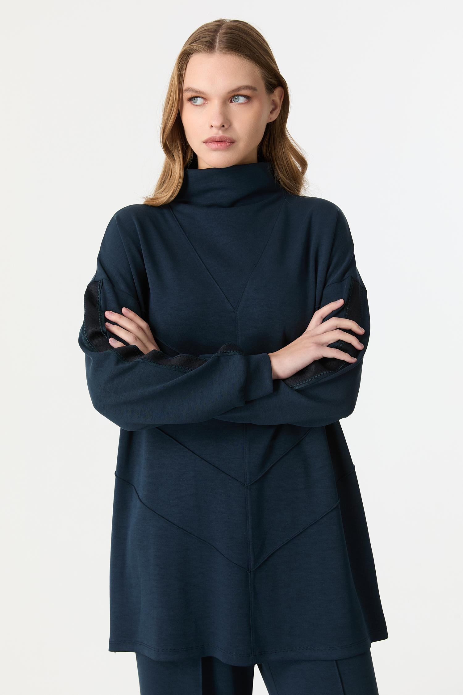 Ribana Detaylı Modal Tunik Bluz-PETROL