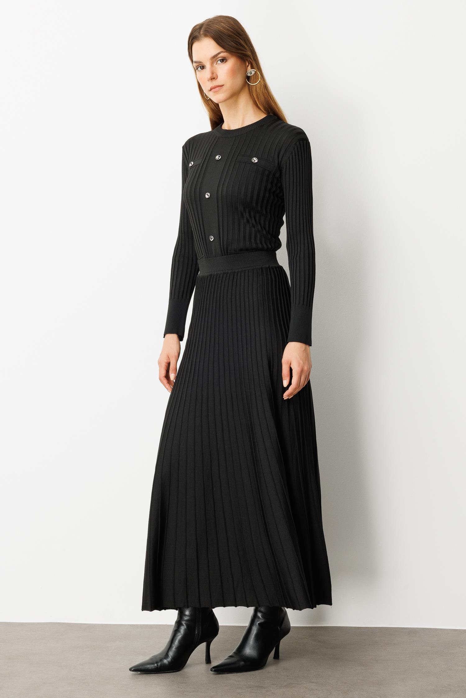 Ribana Detaylı Triko Takım-SİYAH