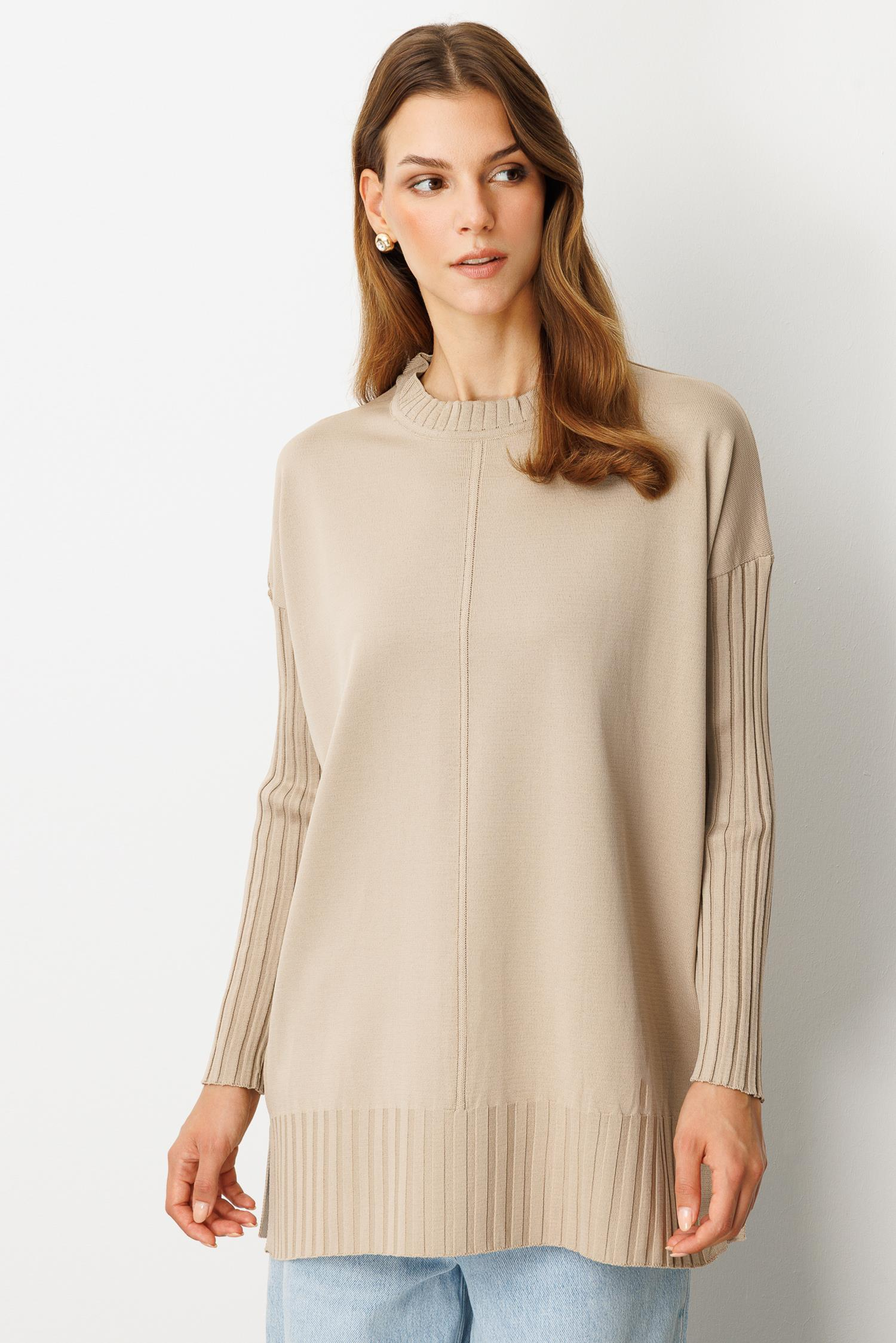 Ribana Detaylı Triko Tunik-TAŞ