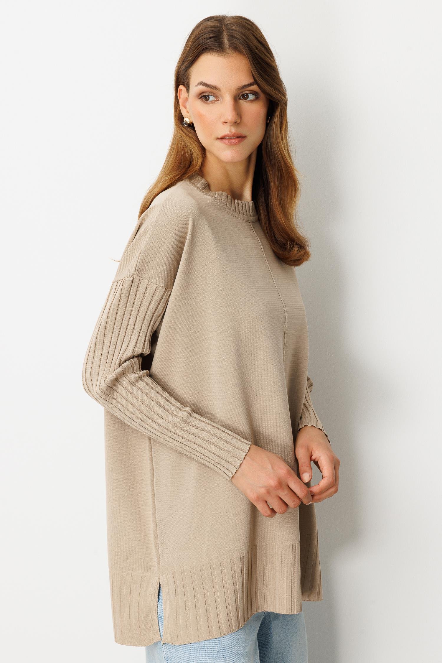 Ribana Detaylı Triko Tunik-TAŞ