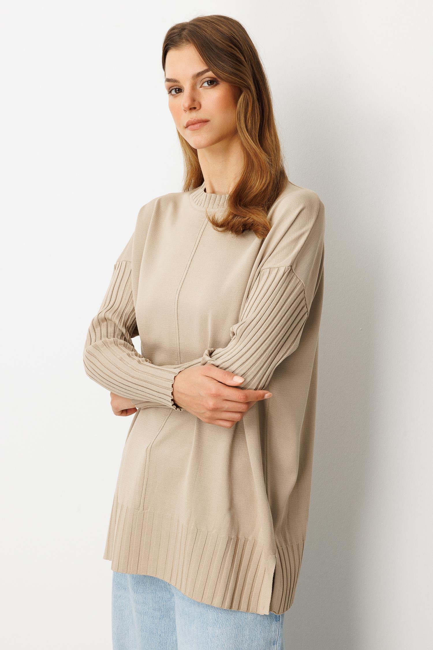 Ribana Detaylı Triko Tunik-TAŞ