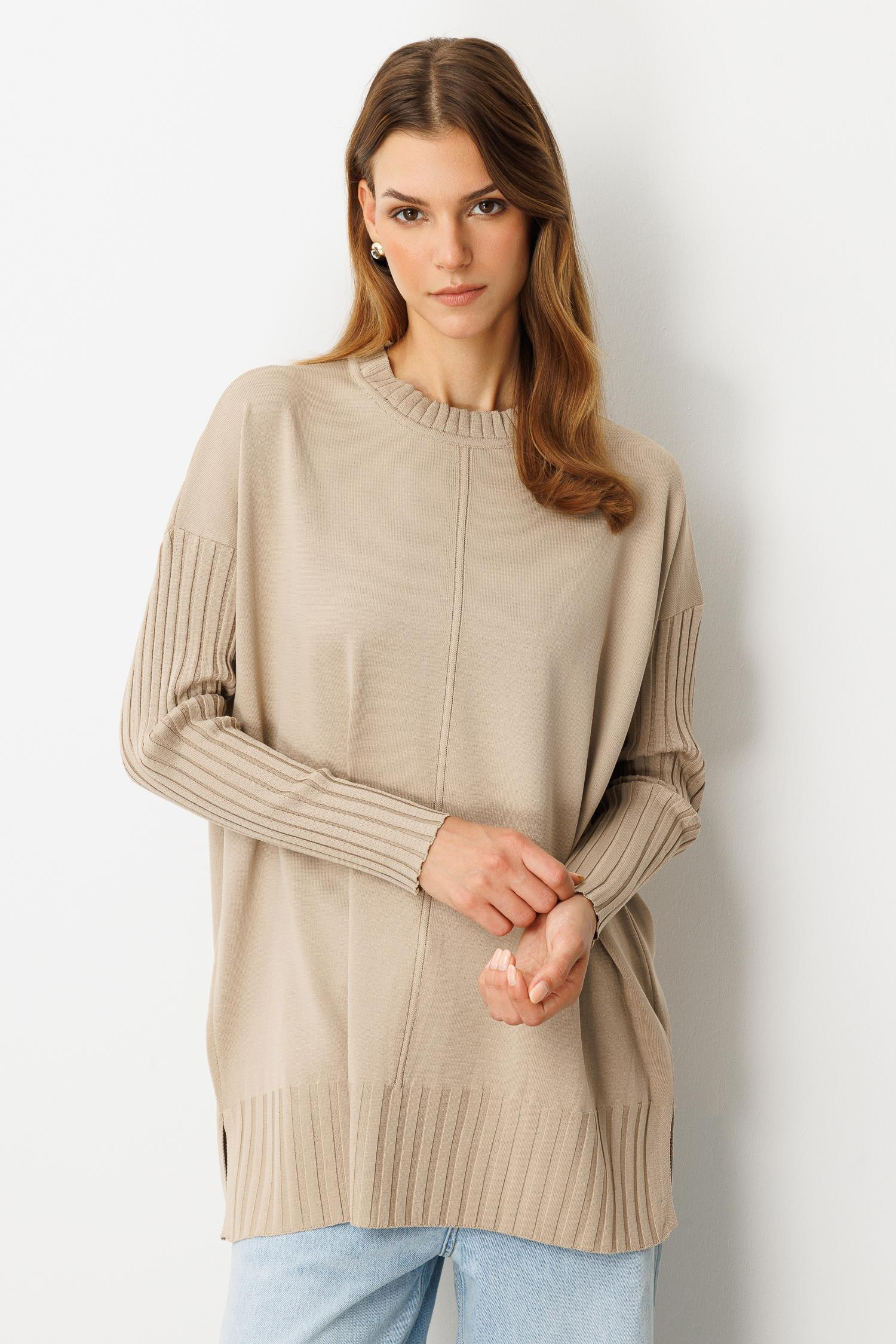 Ribana Detaylı Triko Tunik-TAŞ