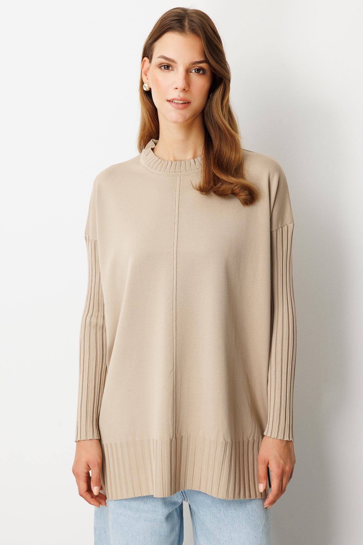 Ribana Detaylı Triko Tunik-TAŞ