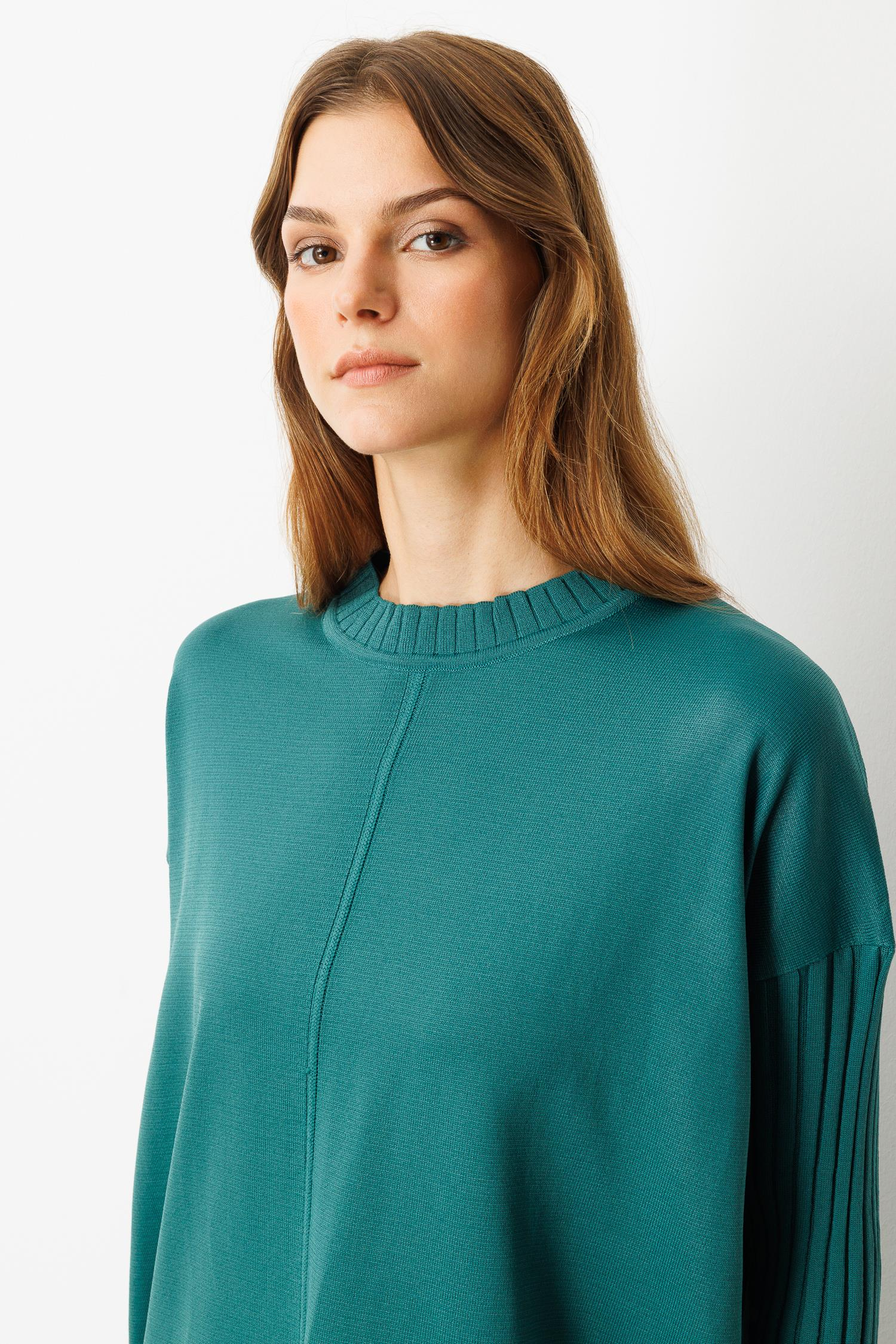 Ribana Detaylı Triko Tunik-ZÜMRÜT