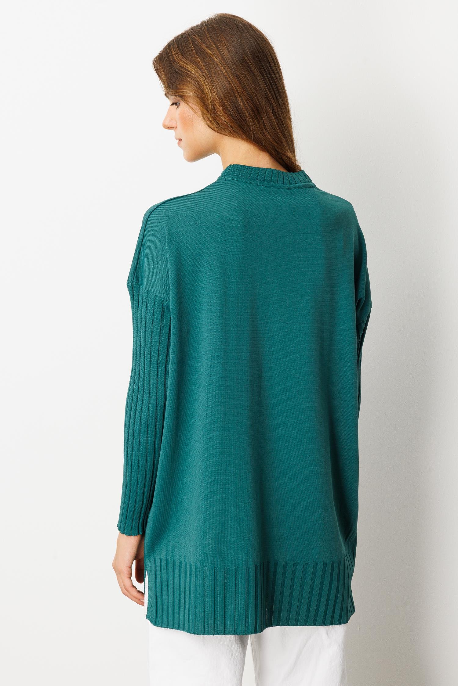 Ribana Detaylı Triko Tunik-ZÜMRÜT