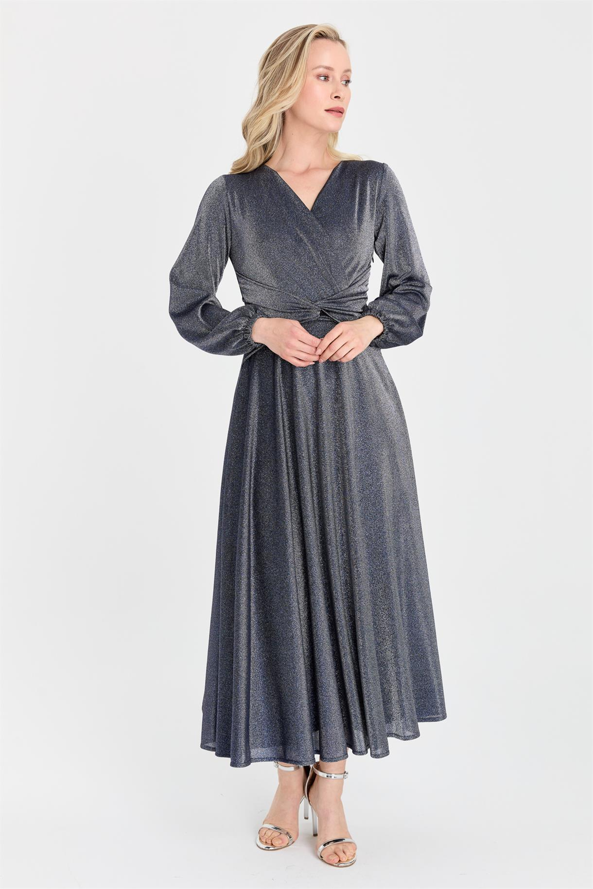 S5-562 SİMLİ ÖRME BAYAN ELBİSE - SİYAH\SAX