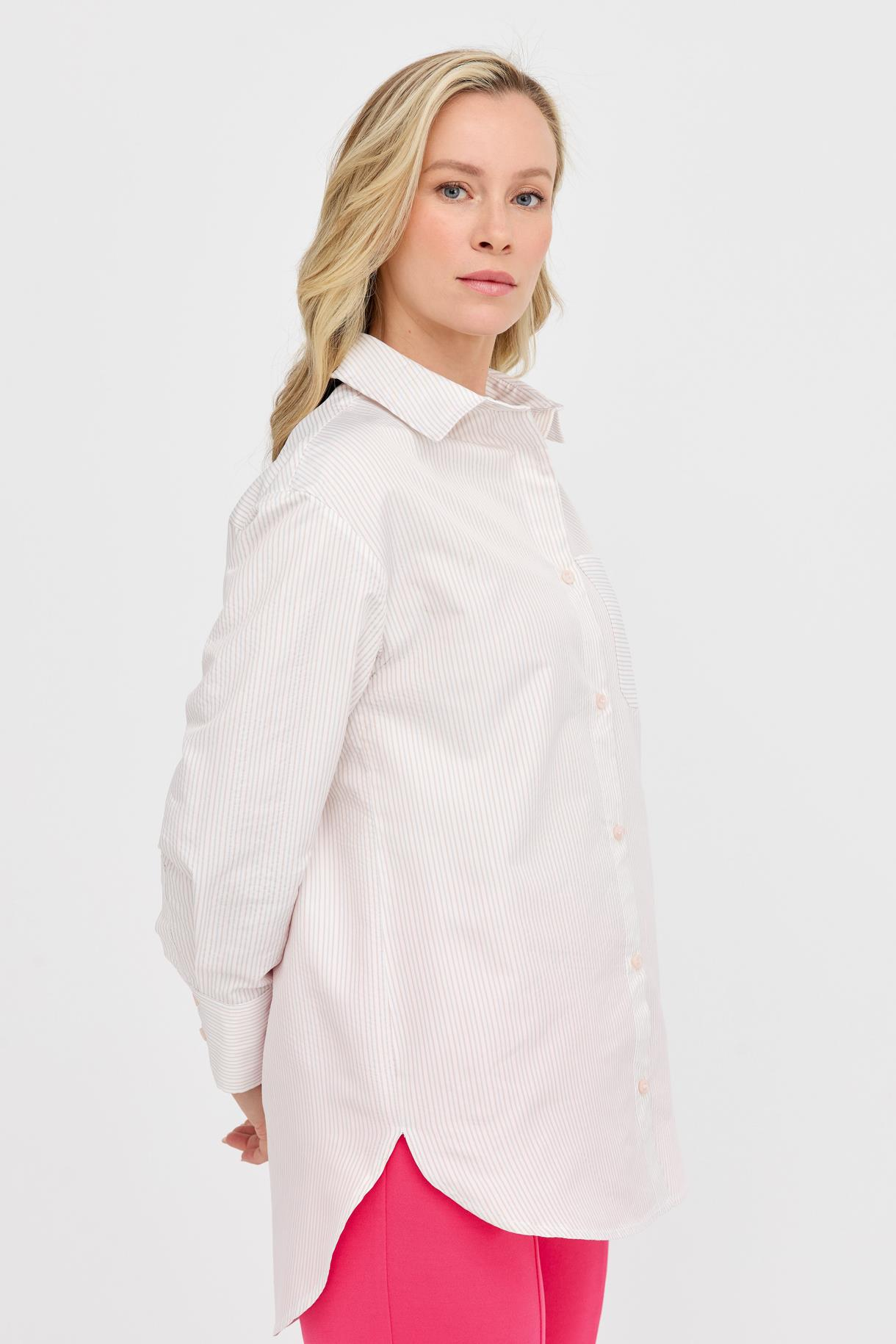 S8-412 ÇİZGİLİ COTON BAYAN GÖMLEK - PEMBE