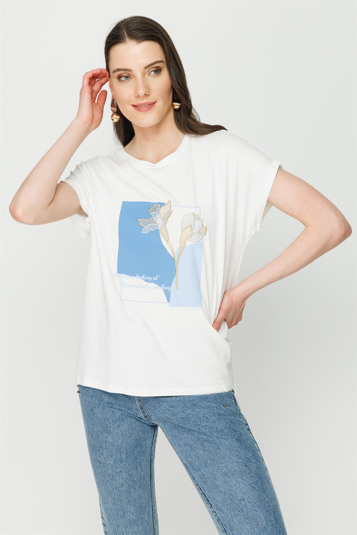 S8-489 İLAYDA BASKILI BAYAN BLUZ - İNDİGO