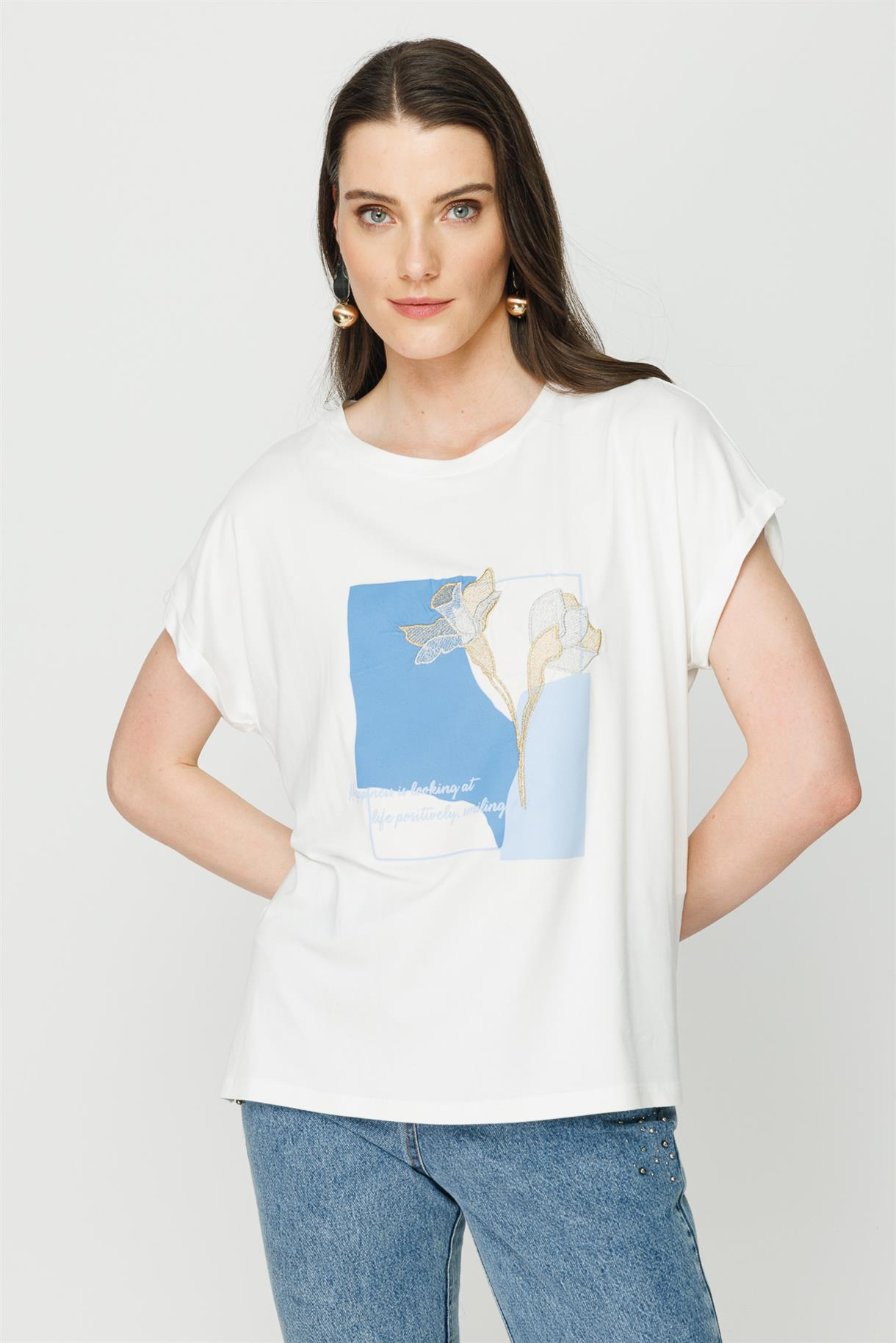S8-489 İLAYDA BASKILI BAYAN BLUZ - İNDİGO