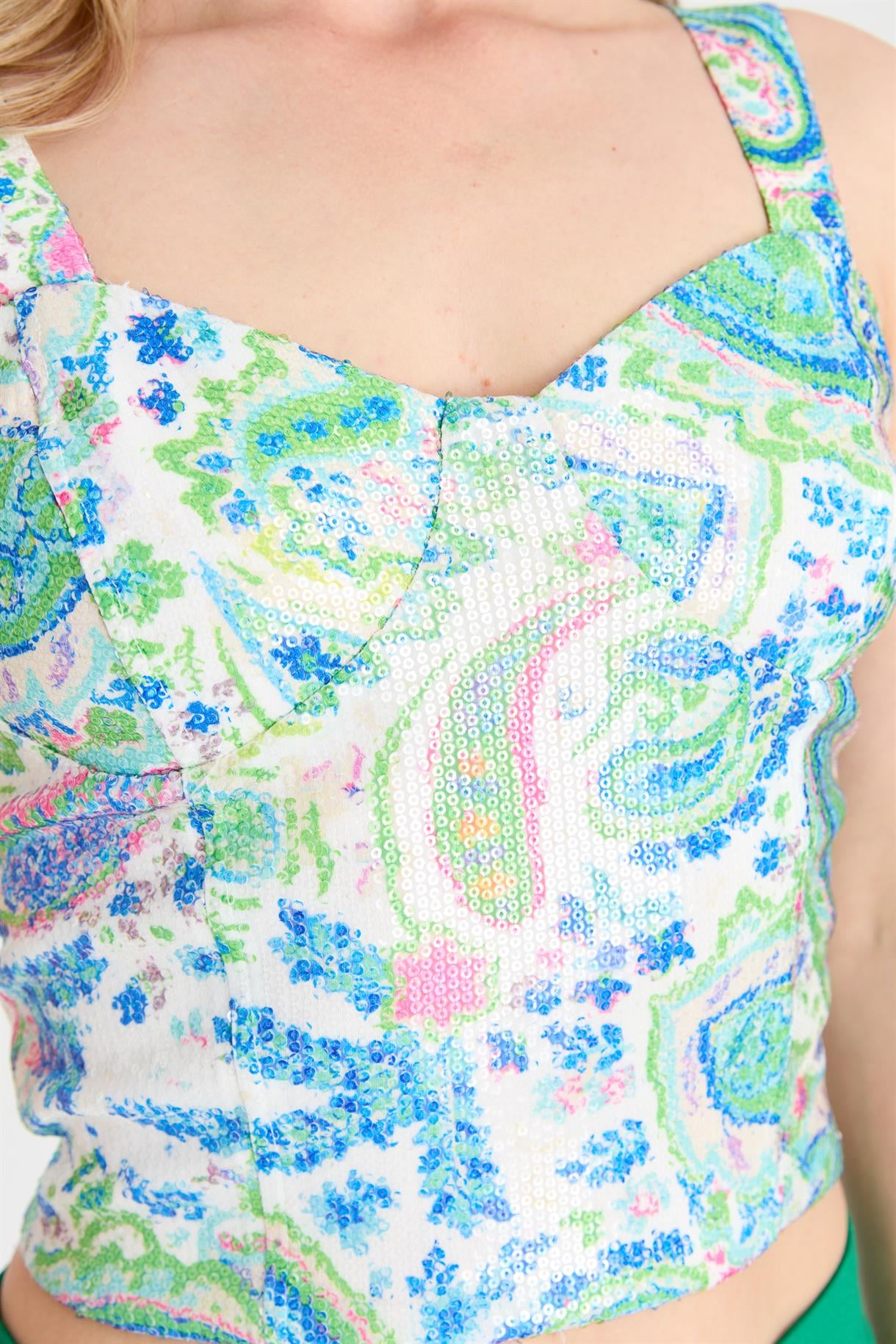 S8-547 BASK.PUL PAYET BAYAN BLUZ - YEŞİL
