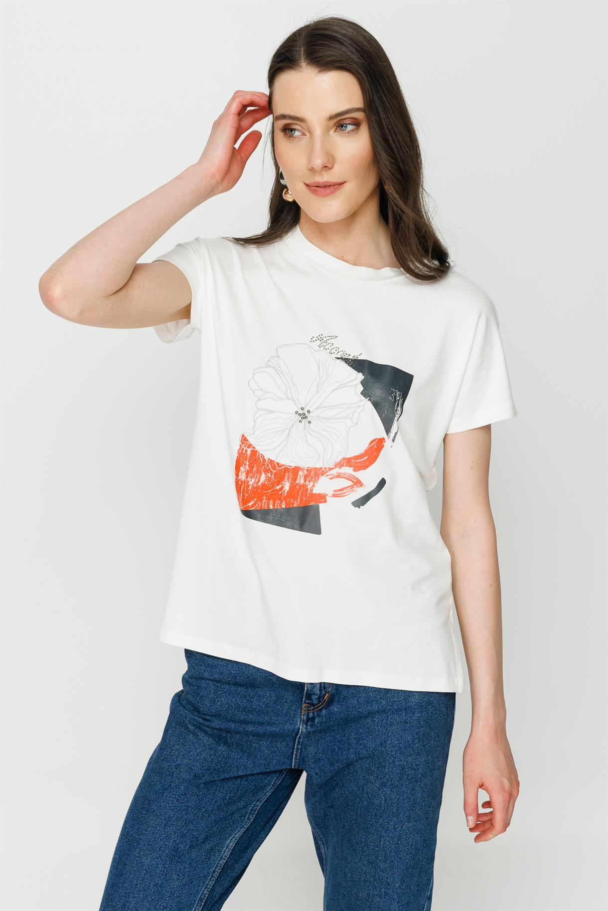 S8-550 İLAYDA BASK.BAYAN BLUZ - ORANJE
