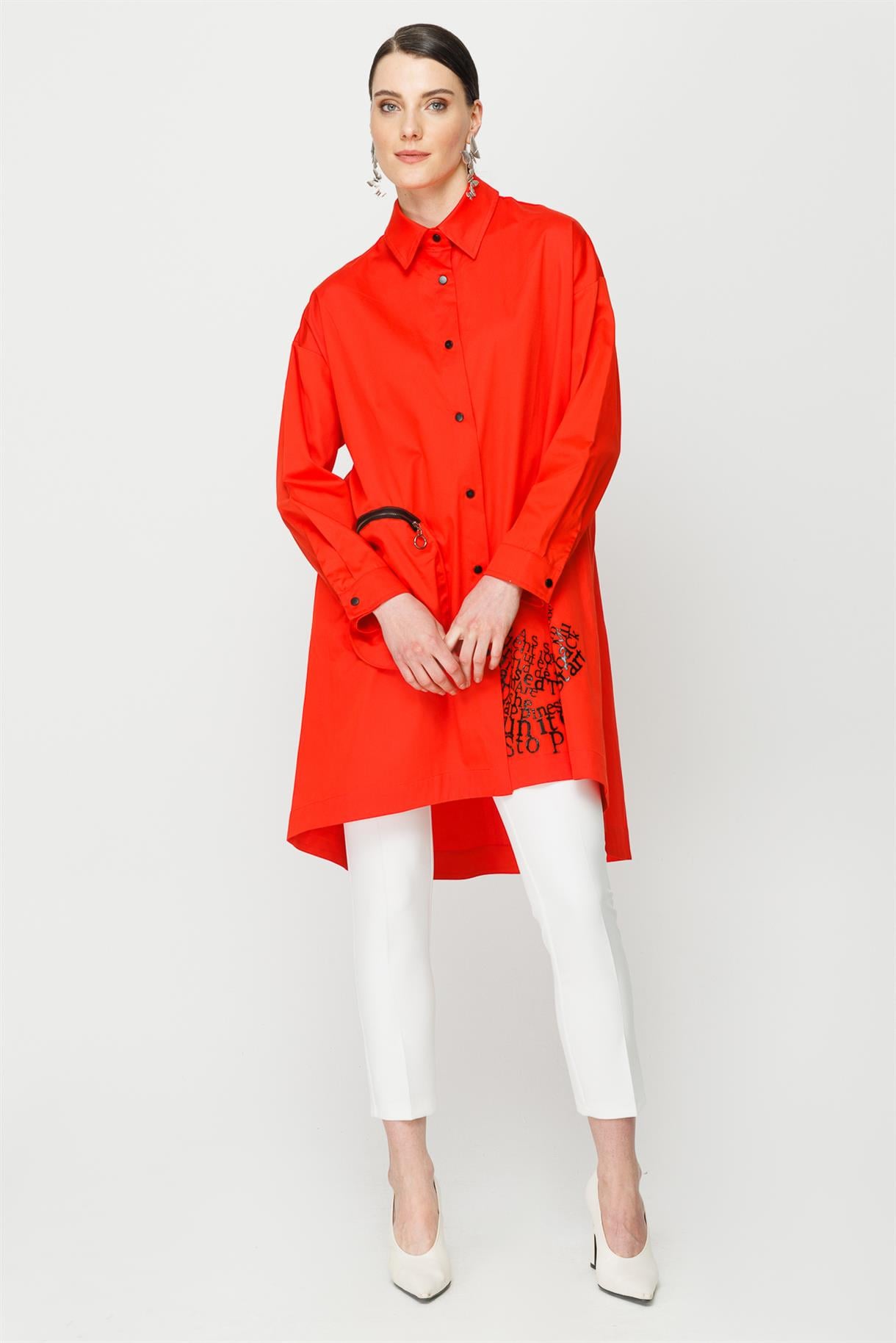 S8-586 COTON BAYAN TUNİK - MERCAN