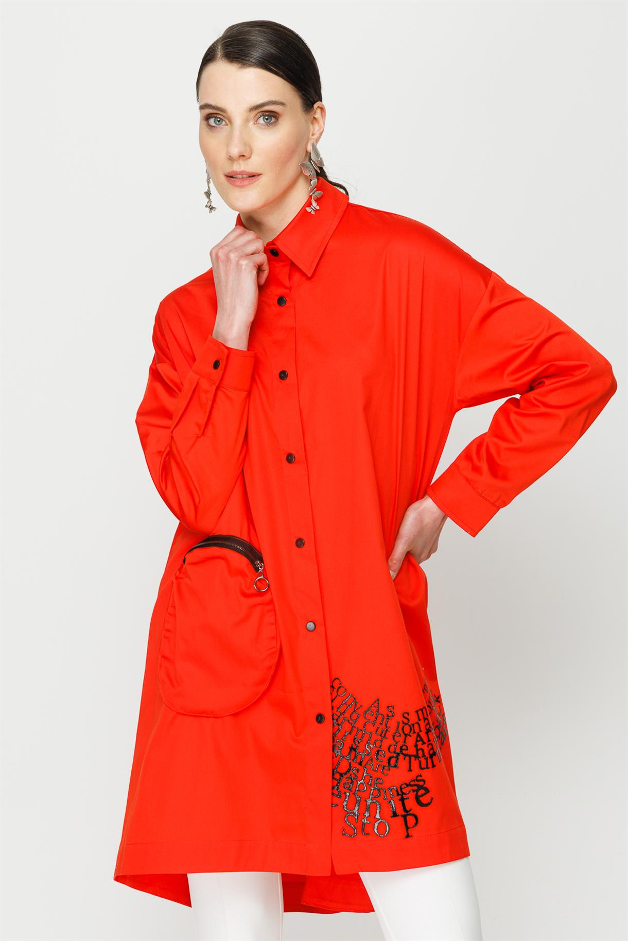 S8-586 COTON BAYAN TUNİK - MERCAN